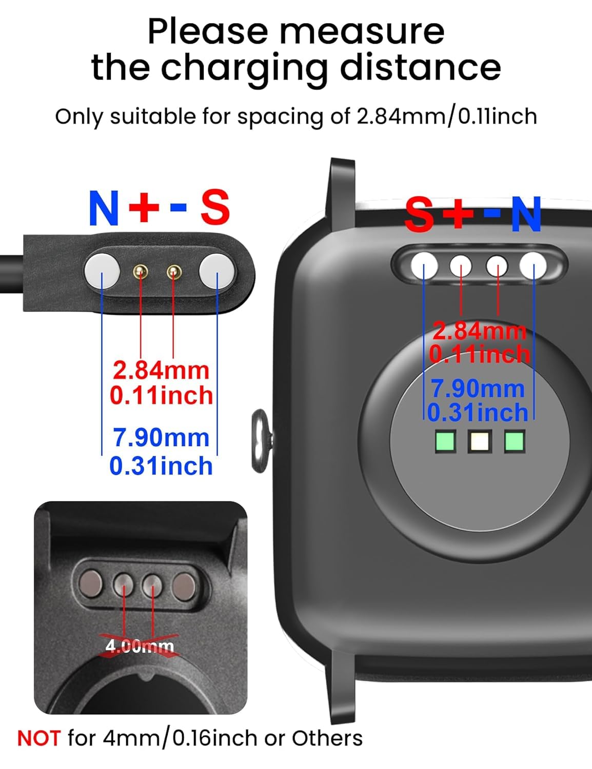 Gaolaoz Smart Watch Charger Magnetic 2 Pin Cable for YAMAY, Willful, Letsfit Models ID205L, ID205S, ID206, Uwatch 3S, Fit