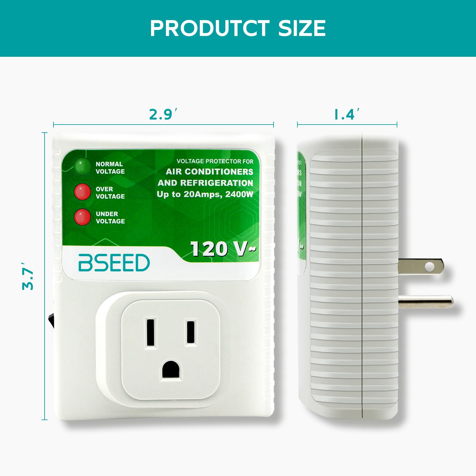 BSEED Surge Protector Outlet 120VAC 20A 2400W Wall Plug 2 Pack N017-120-2P