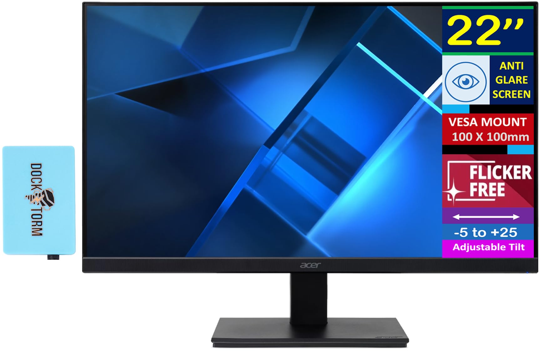 Acer Vero 22 FHD Free Sync Monitor with 4ms Response Time, 100 Hz Refresh Rate, Flicker Free, Anti Glare, VESA Mount (100mm), HD