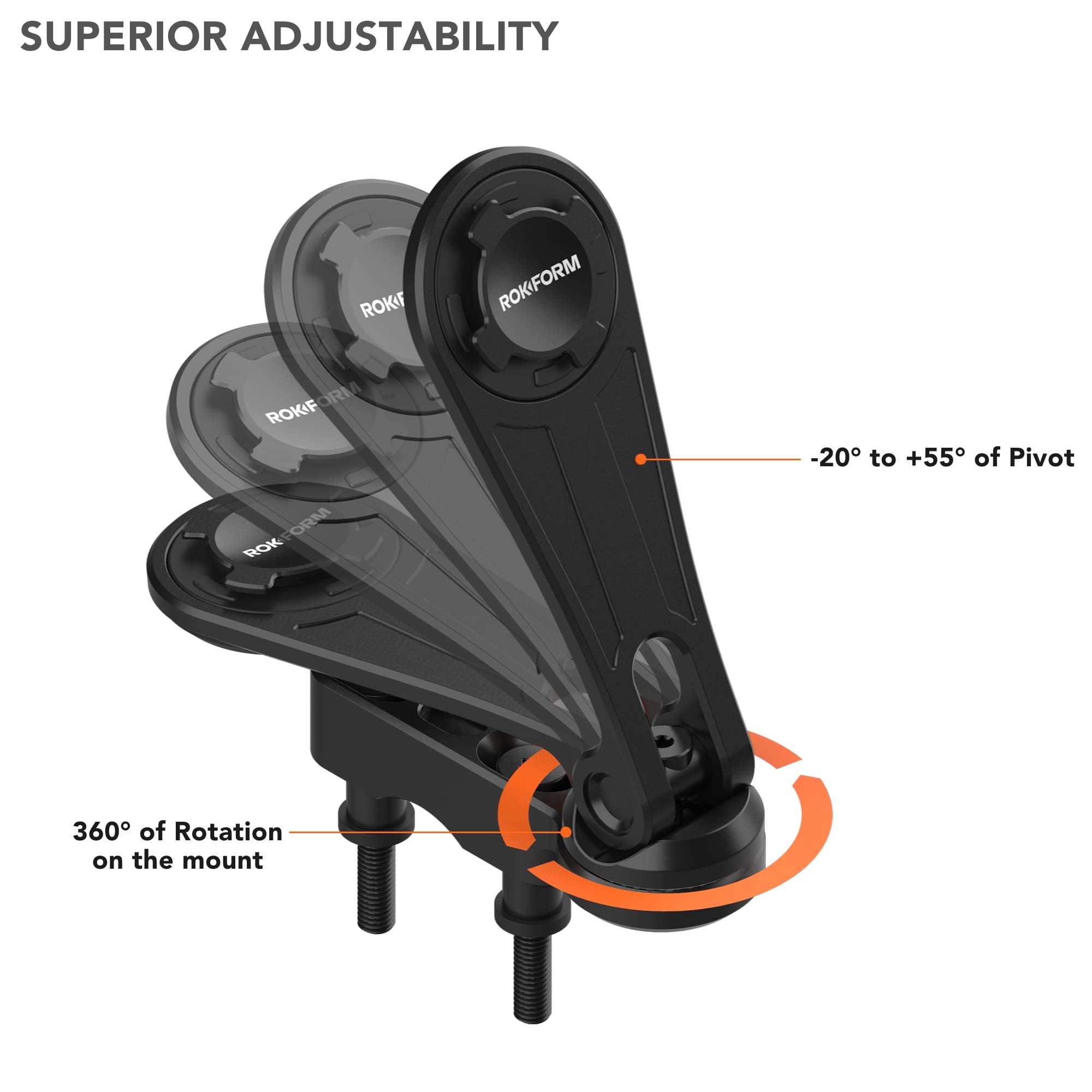 Rokform - Motorcycle Cell Phone Perch Mount, Clutch Perch Phone Mount Fits Most Harleys, Secures Phone Via Quad Tab Twist Lock