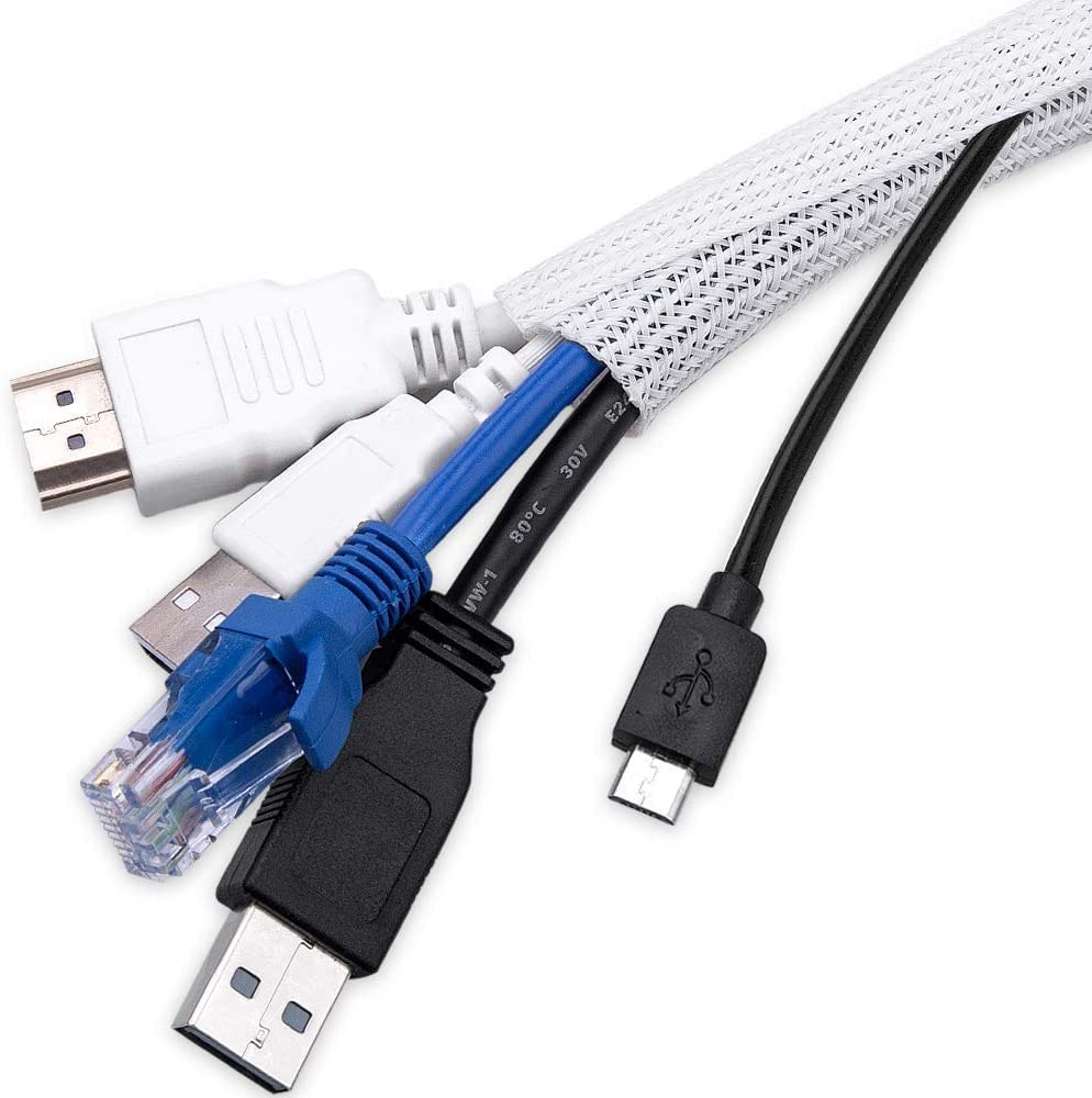 Agptek White Cable Sleeve Cover 10Ft   4/5 Inch Cord Management Wire Organizer Under Desk, Home Office Computer Wire Cover Hider