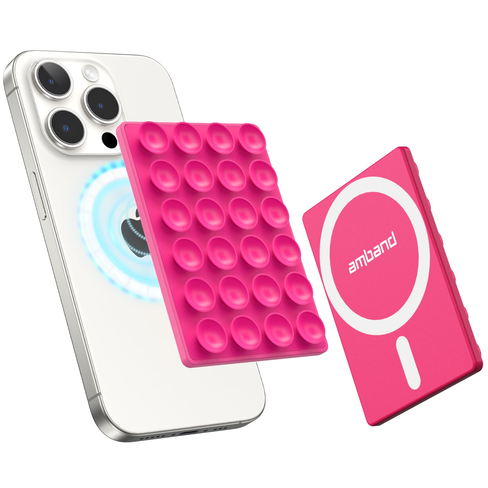 Amband Magnetic Suction Phone Mount For Magsafe Case, Silicone Sticky Grip Secure Holder For Iphone, Hands-Free Taking Photo/Rec
