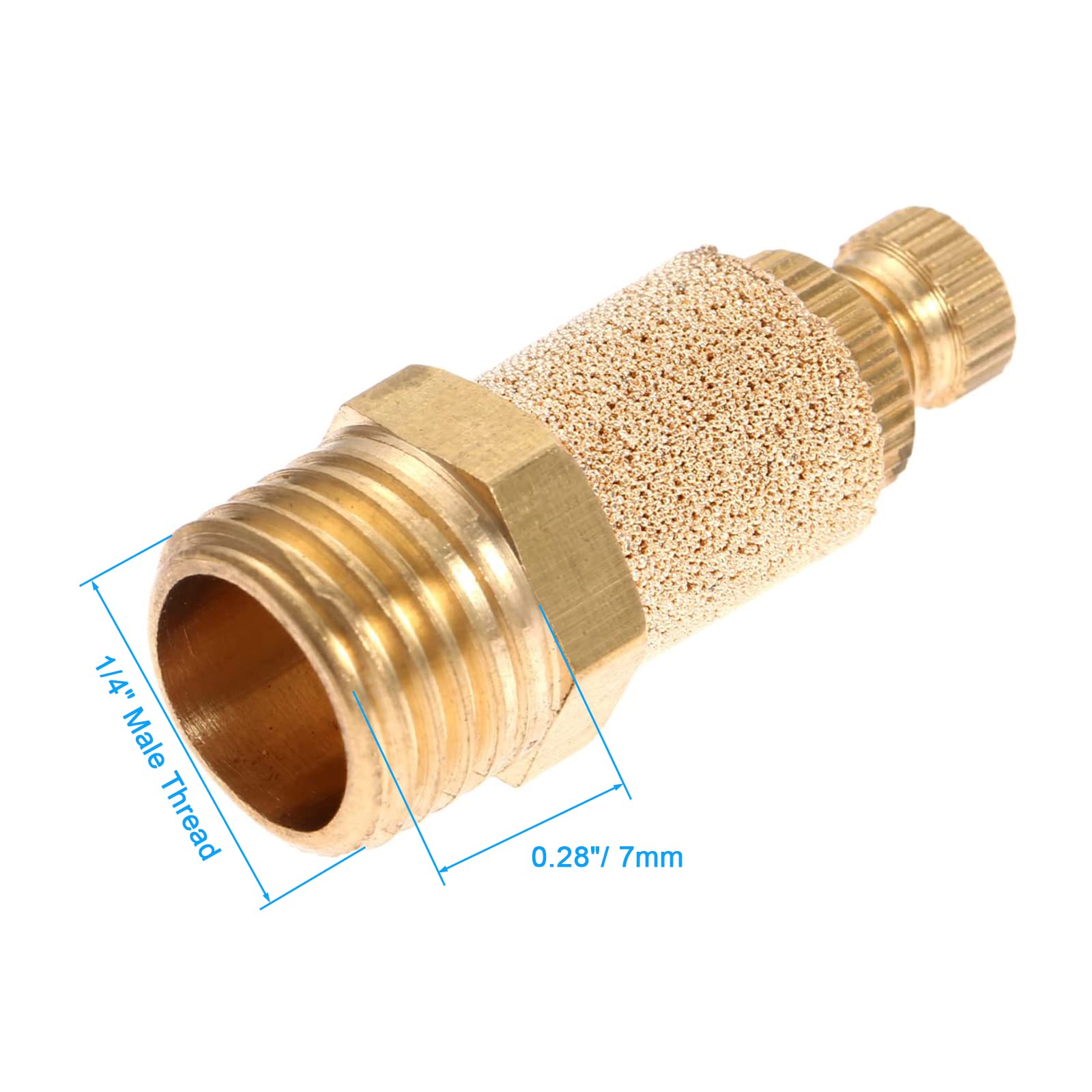 Mtsooning 10Pcs Air Pneumatic Flow Control Mufflers, 1/4Inch Exhaust Muffler Filters, Bronze Thread Hex Brass Silencer Replaceme