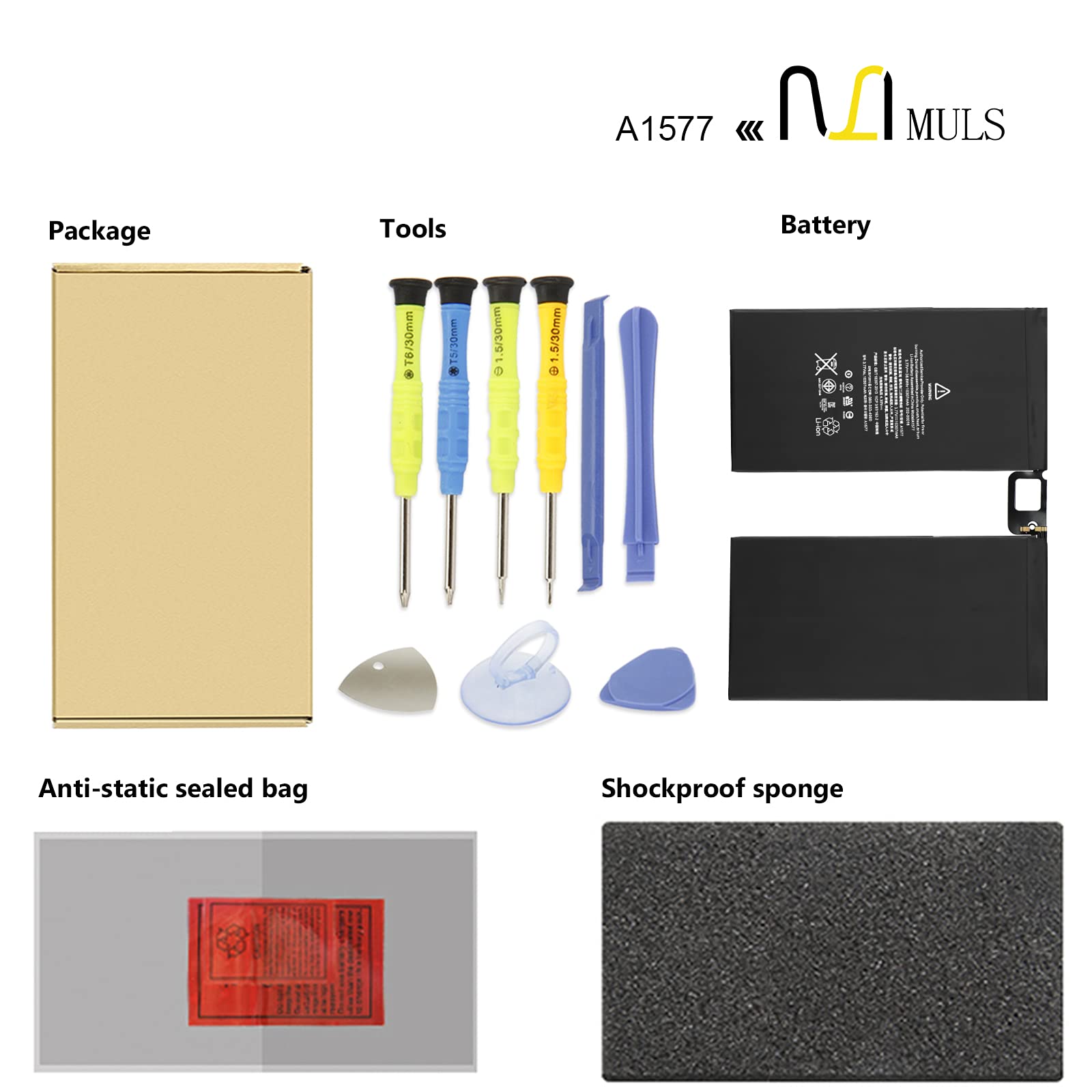 Muls A1577 Tablet Battery For Apple Ipad Pro 12.9    1St Gen Wi Fi/Cellular A1584 A1652 020 00016 Ml0F2Ll/A Ml0F2B/A Ml0F2Cl/A M