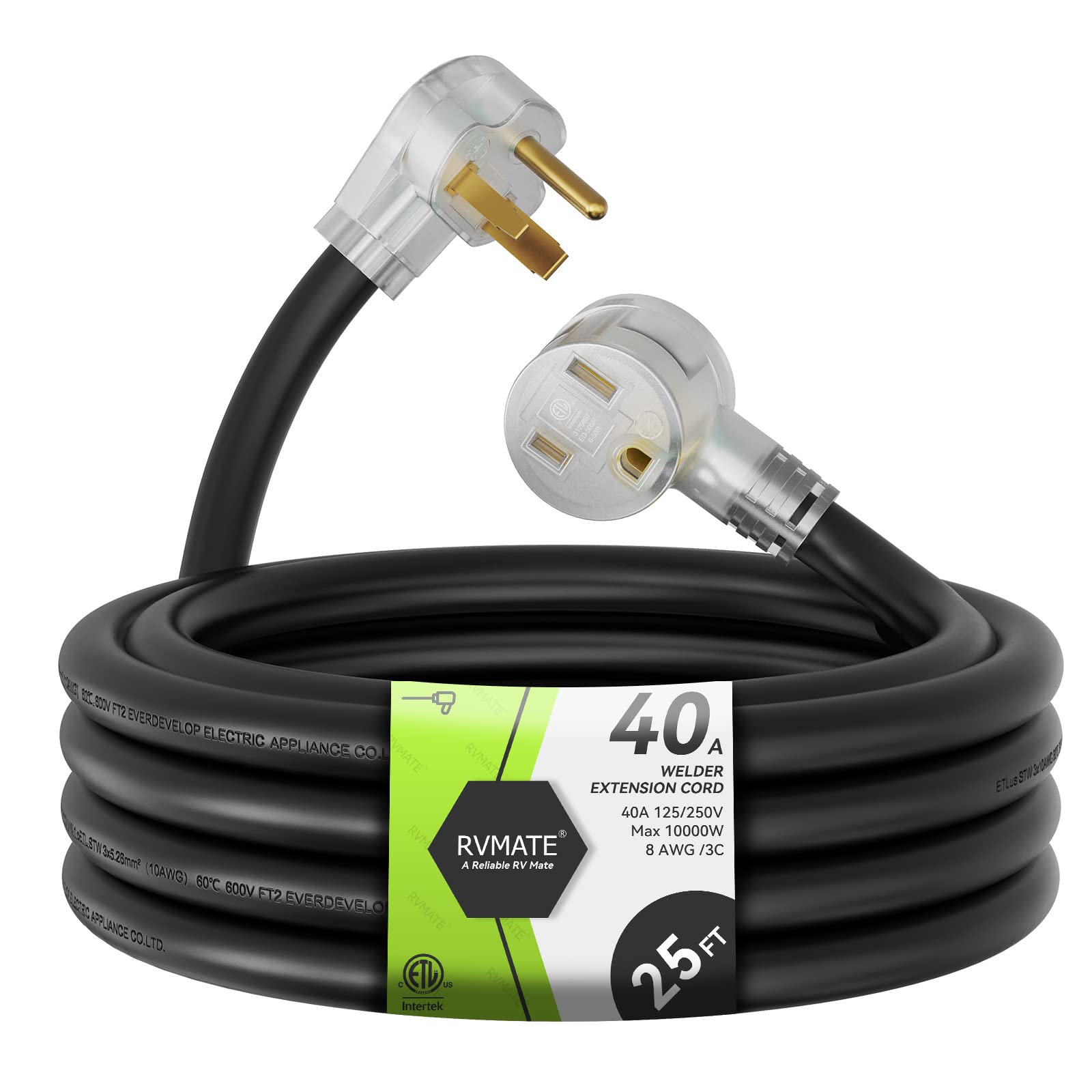 Rvmate 250V 25 Feet Welder Extension Cord, 8 Awg Nema 6 50 Stw Heavy Duty Welding Cord With Led Indicator