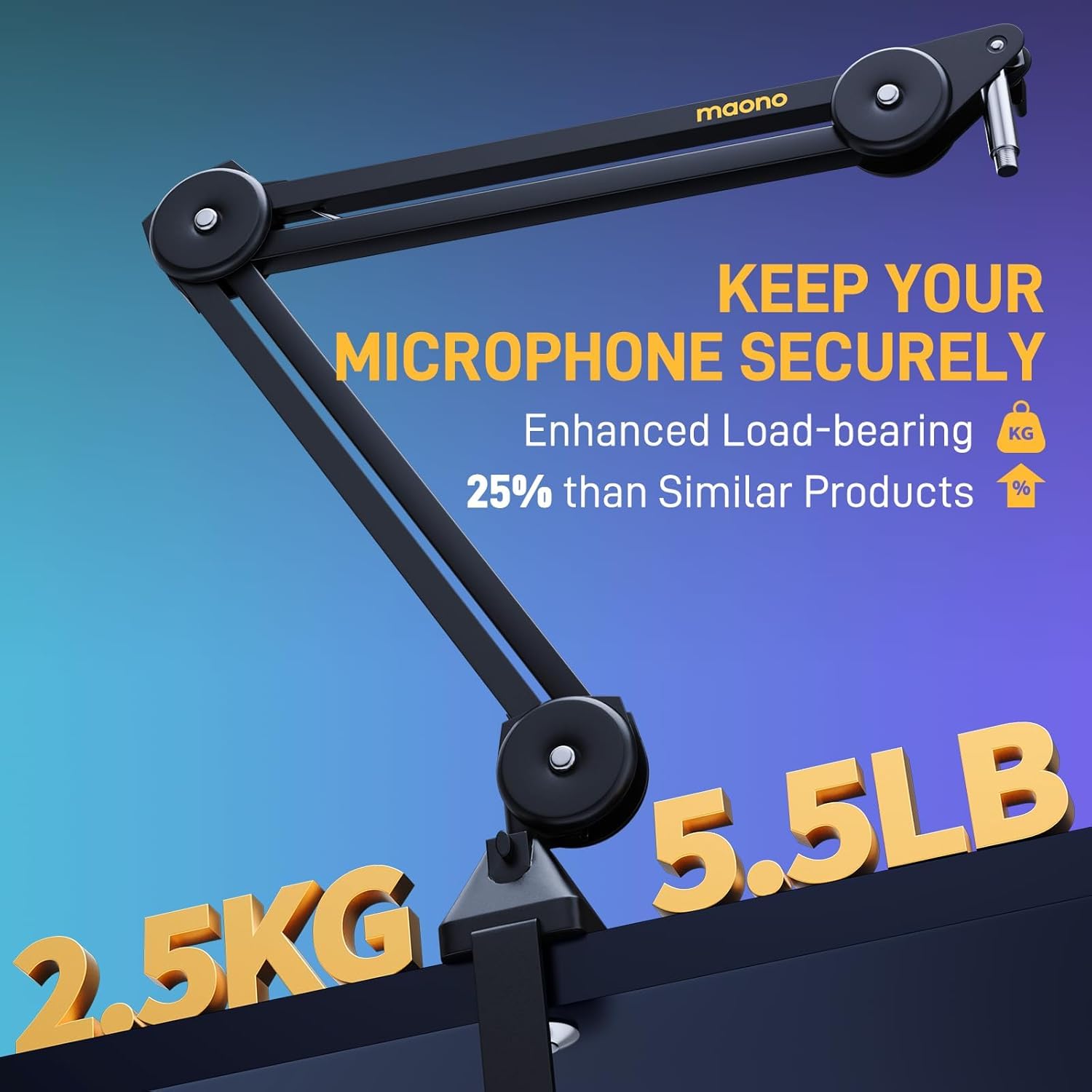 Maono Microphone Boom Arm: Heavy Duty Adjustable Metal Suspension Mic Stand With Upgraded Desk Clamp And 3/8 To 5/8 Screw Adapte