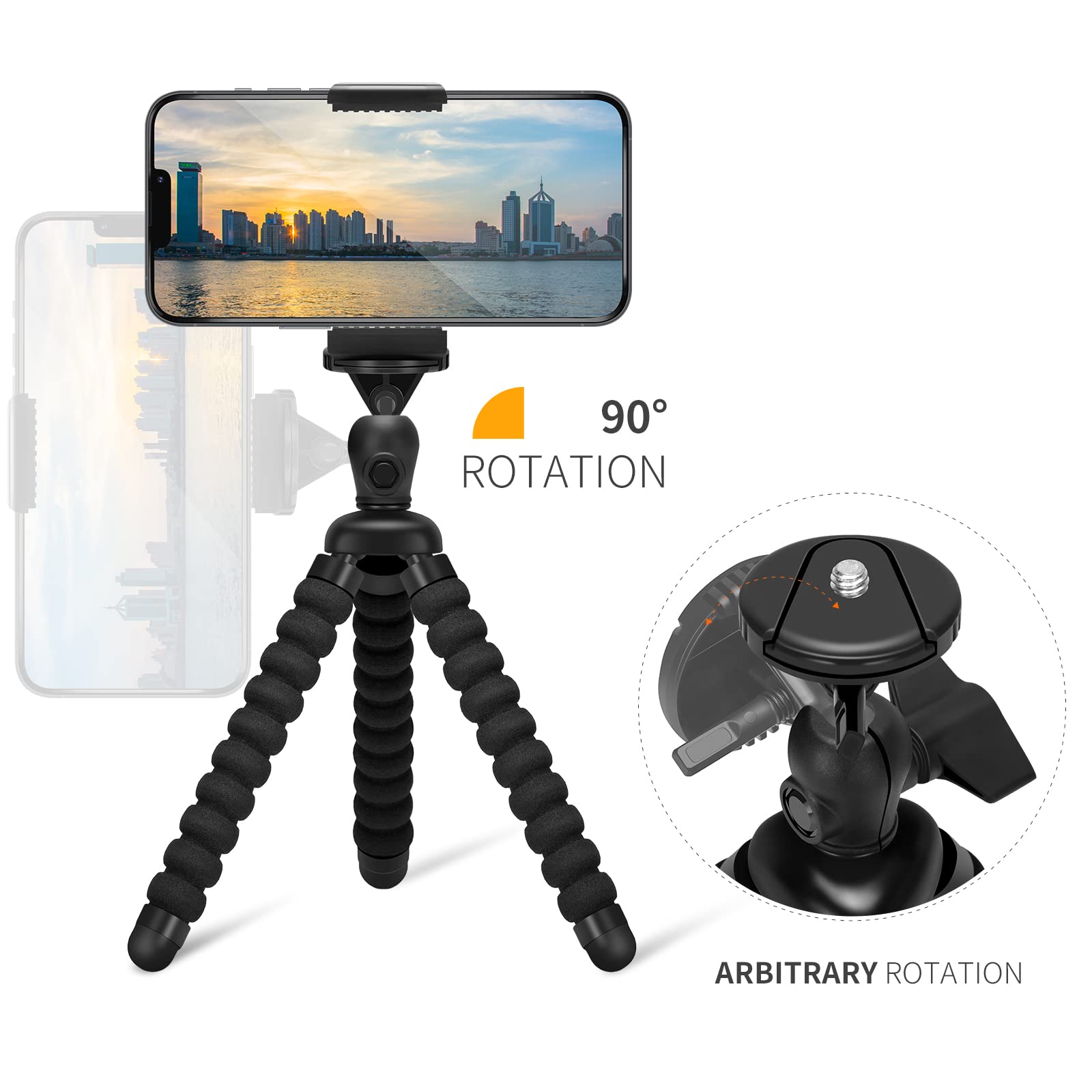 Mini Cell Phone Flexible Tripod Holder, ZTON Adjustable Mobile Phone Mount, Universal Octopus Stand for iPhone, Samsung, Camera (S Black)