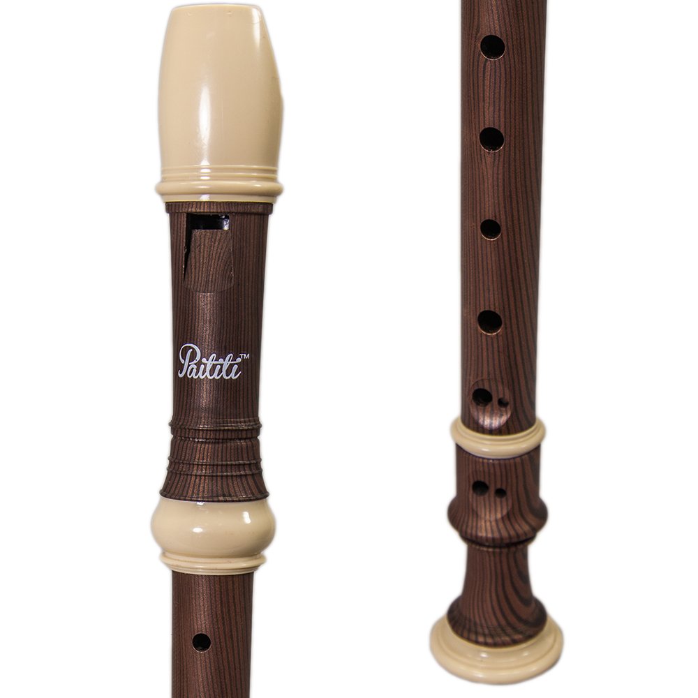 Paititi Soprano Recorder 8 Hole With Cleaning Rod + Carrying Bag, Premium Wooden Pattern, Key Of C