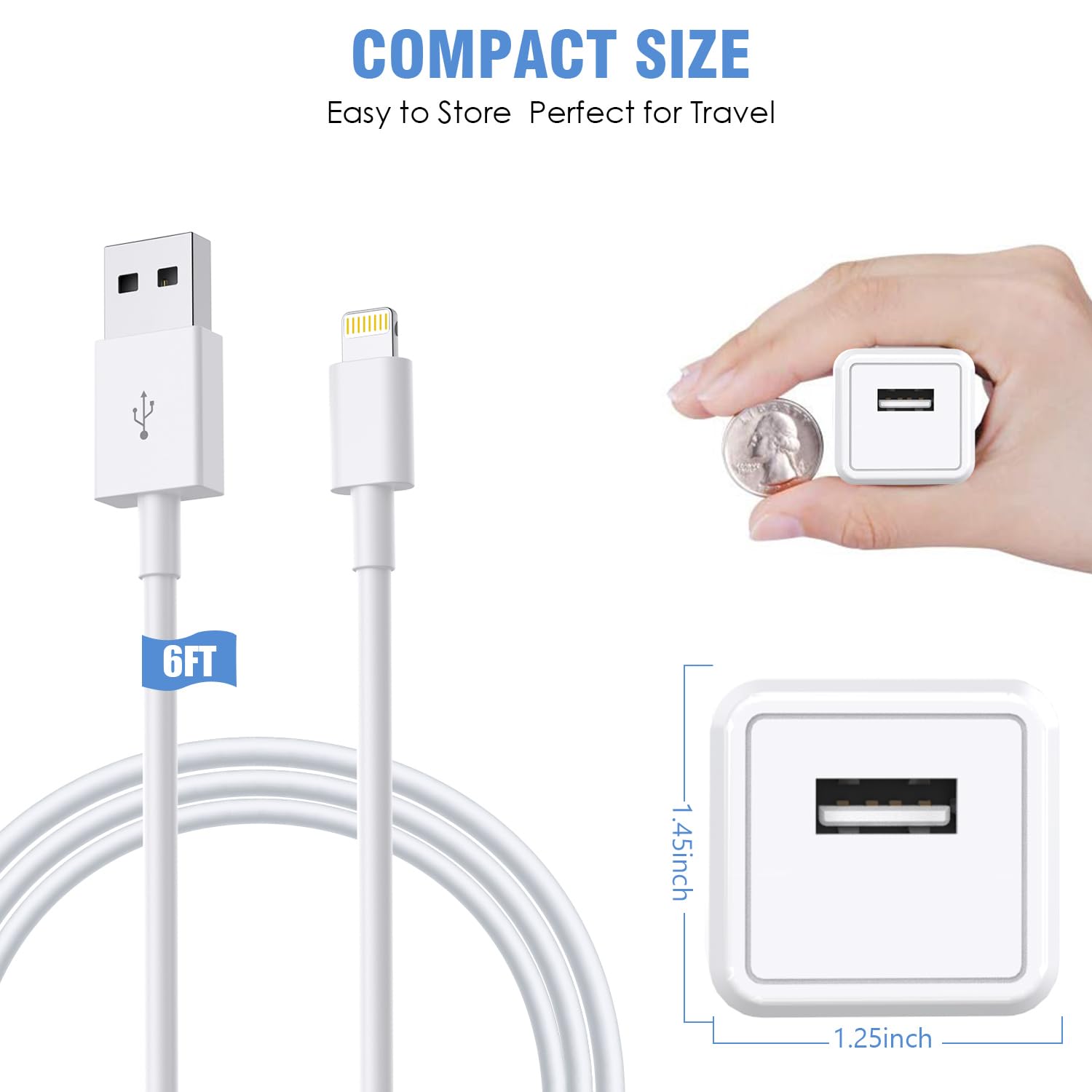 Iphone Charger,2Pack 6Ft Usb Wall Charger Quick Charging Usb Iphone Charger Cube Travel Plug Block With 6Foot Fast Charging Lightning Cable Cord For Iphone 14 13 12 11 Pro Max Xs Xr X 8 7 Se2022 Ipad