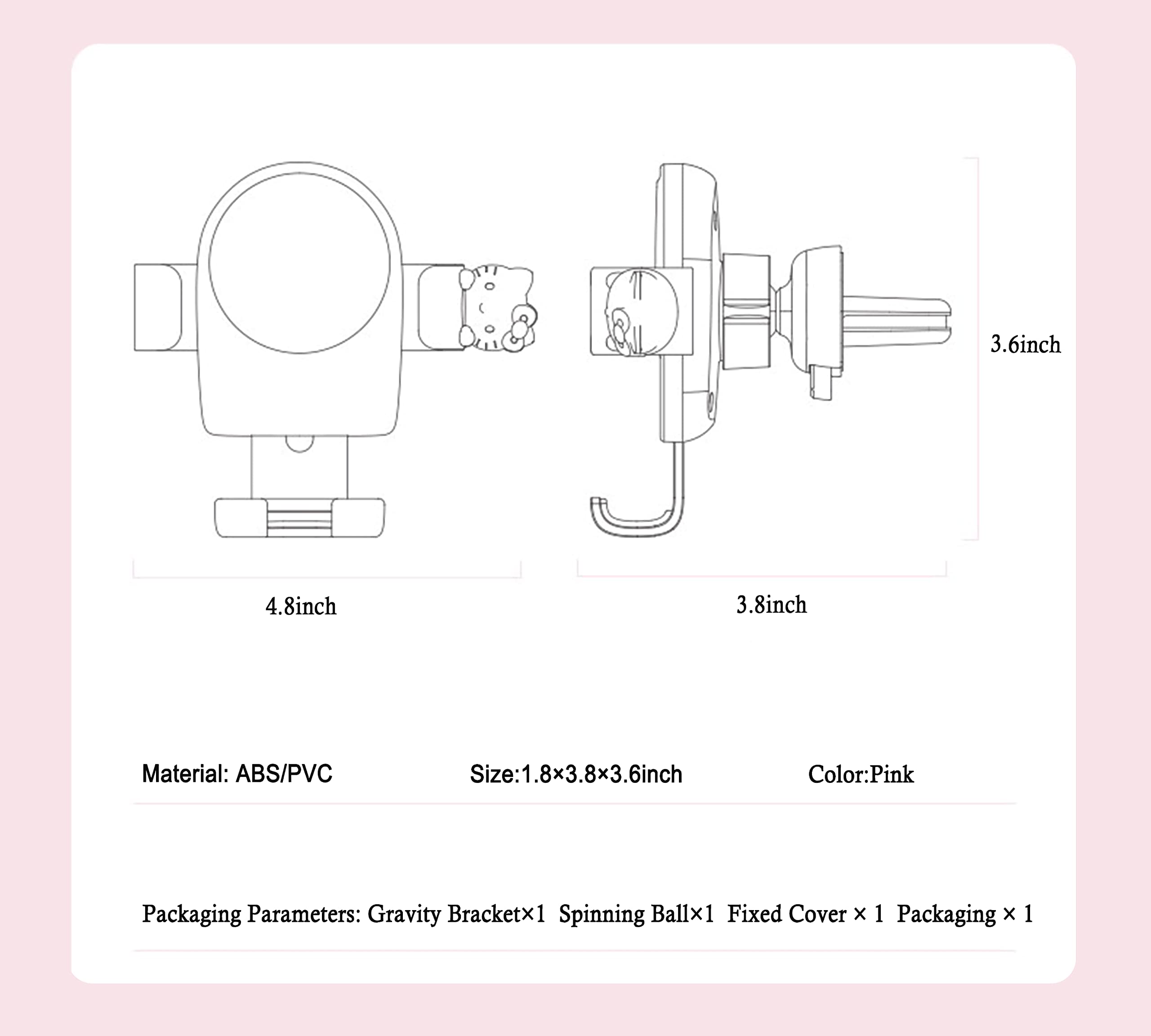Wieezn Cute Phone Mount For Car, Pink Cat Air Vent Clip Car Phone Holder Mount Fit For All Cell Phone, Pretty Car Accessories Fo