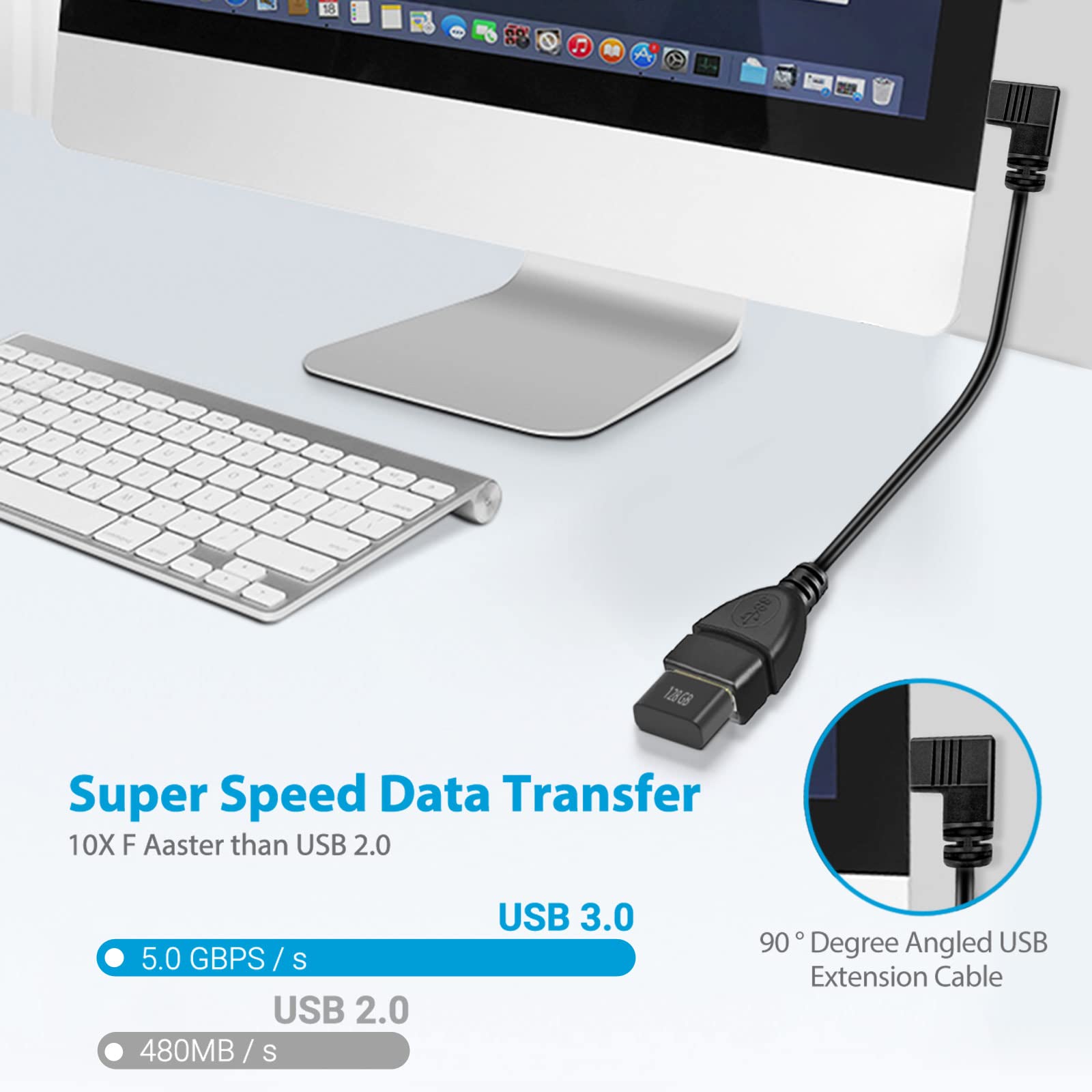 Urwoow 2 Pack Superspeed Usb 3.0 Angle Male To Female Extension Cable 6 Inch Convertor Adapter Extender Cord Up Angle And Down A