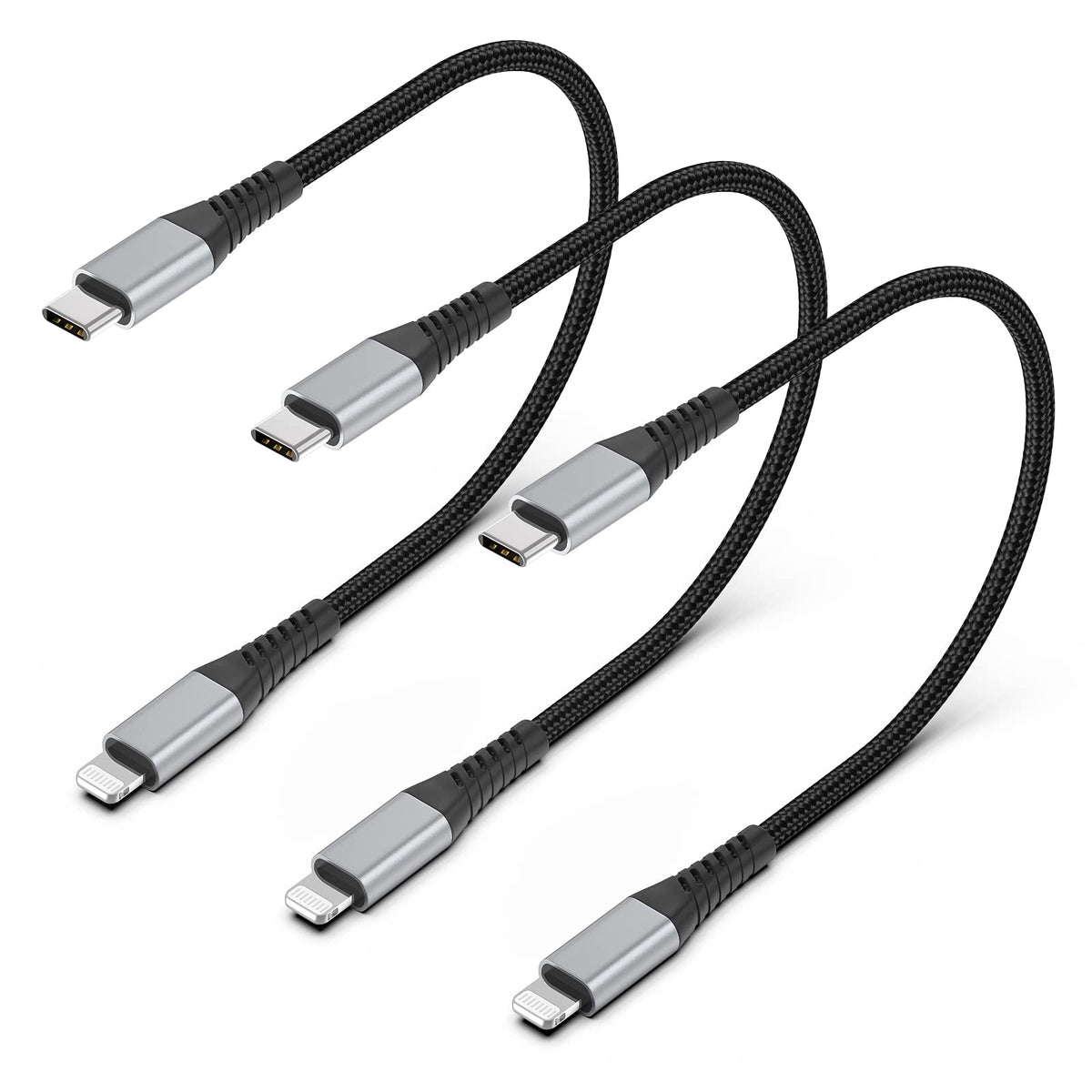 Short Usb C To Lightning Cable 1Ft, 3Pack Braided Usb Tpye C To Iphone Cord Pd Fast Charging 1 Foot Usbc To Lightning Cable For 