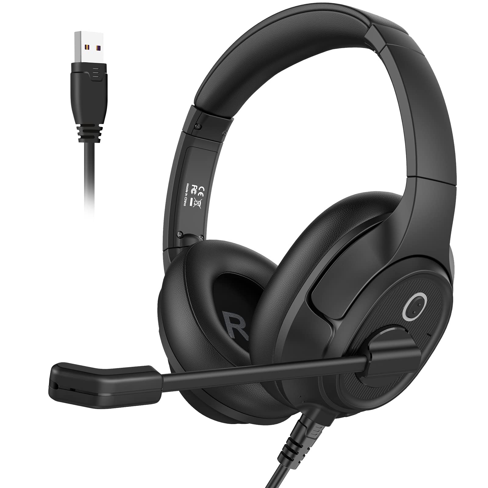 EKSA Headset with Microphone for Laptop, Wired Computer Headset with Volume & Mic Mute Controls, Lightweight PC Headphones for O