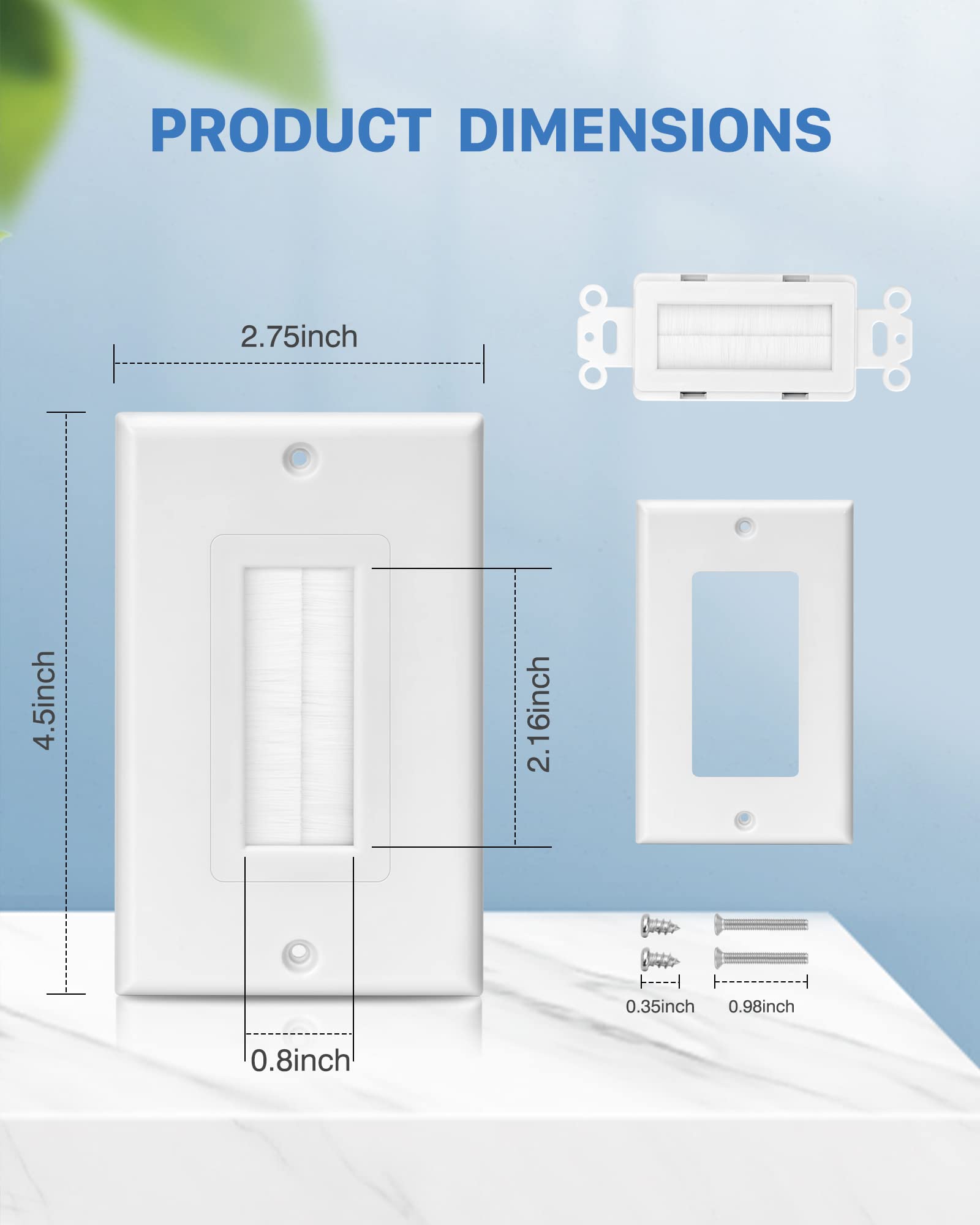Anonion 10 Pack Single Brush Wall Plate With Low Voltage Mounting Bracket,Cable Pass Through Insert For Wires Wall Socket Hdtv S