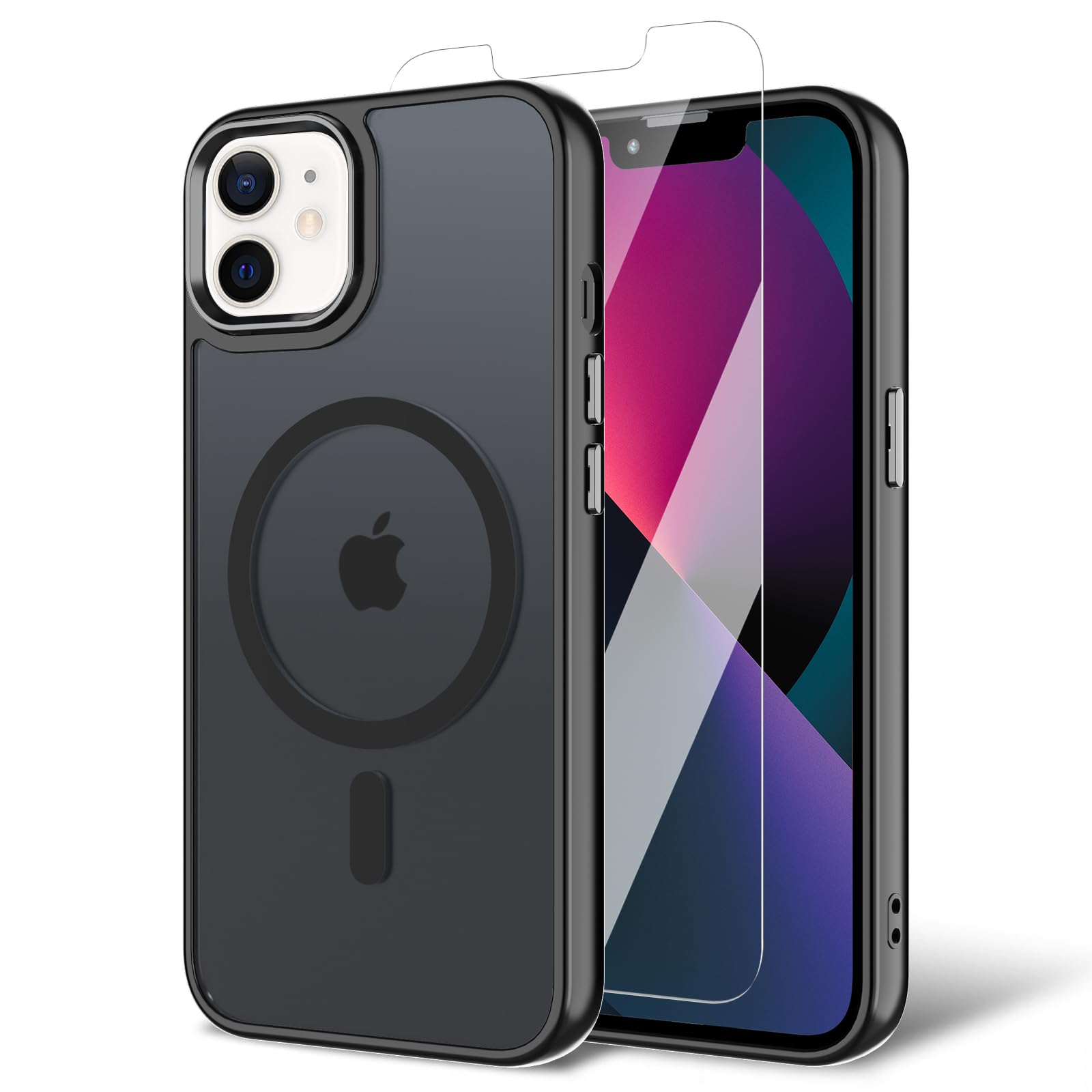 BPOASE Magnetic Case for iPhone 12, iPhone 12 Pro with Screen Protector, [Compatible with Magsafe] Ultra Slim Translucent Matte 