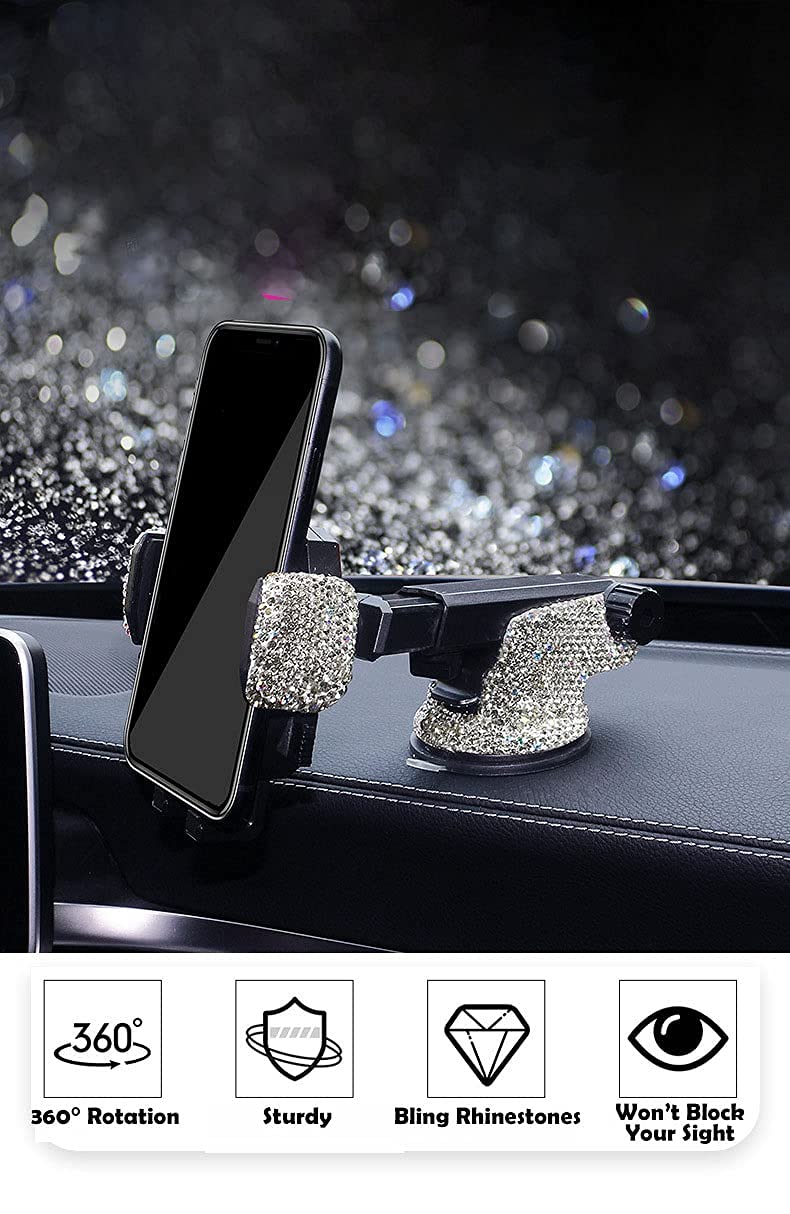 Lycaresun Bling Car Phone Mount Holder,Shiny Crystal Rhinestone Phone Stand For Women And Girls, Car Accessories For Windshield