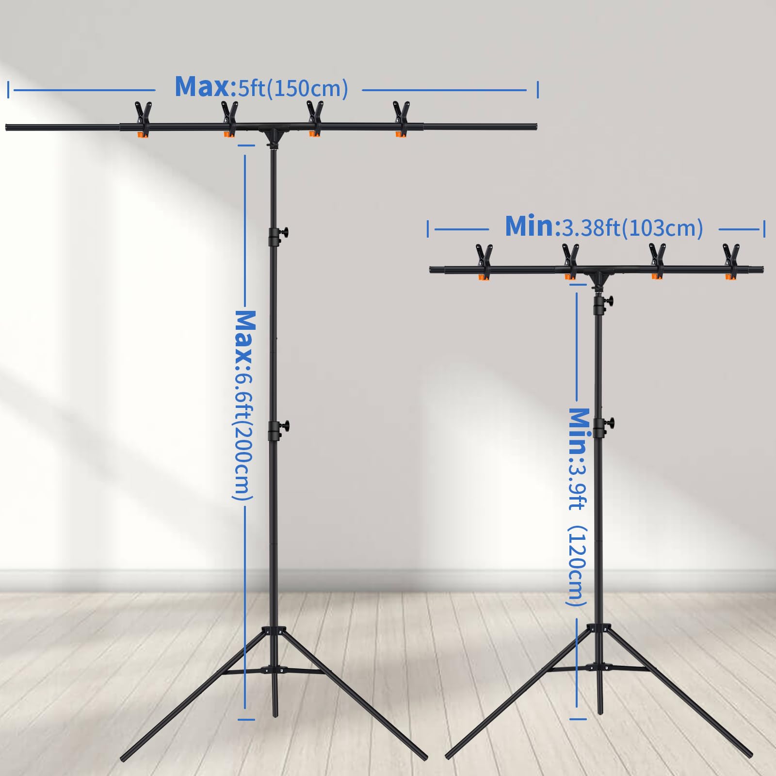 Maxztill T Shape Backdrop Stand 6.6X5Ft(2X1.5M) Adjustable Photo Studio Background Stand Support Kit With 4 Backdrop Clamps And