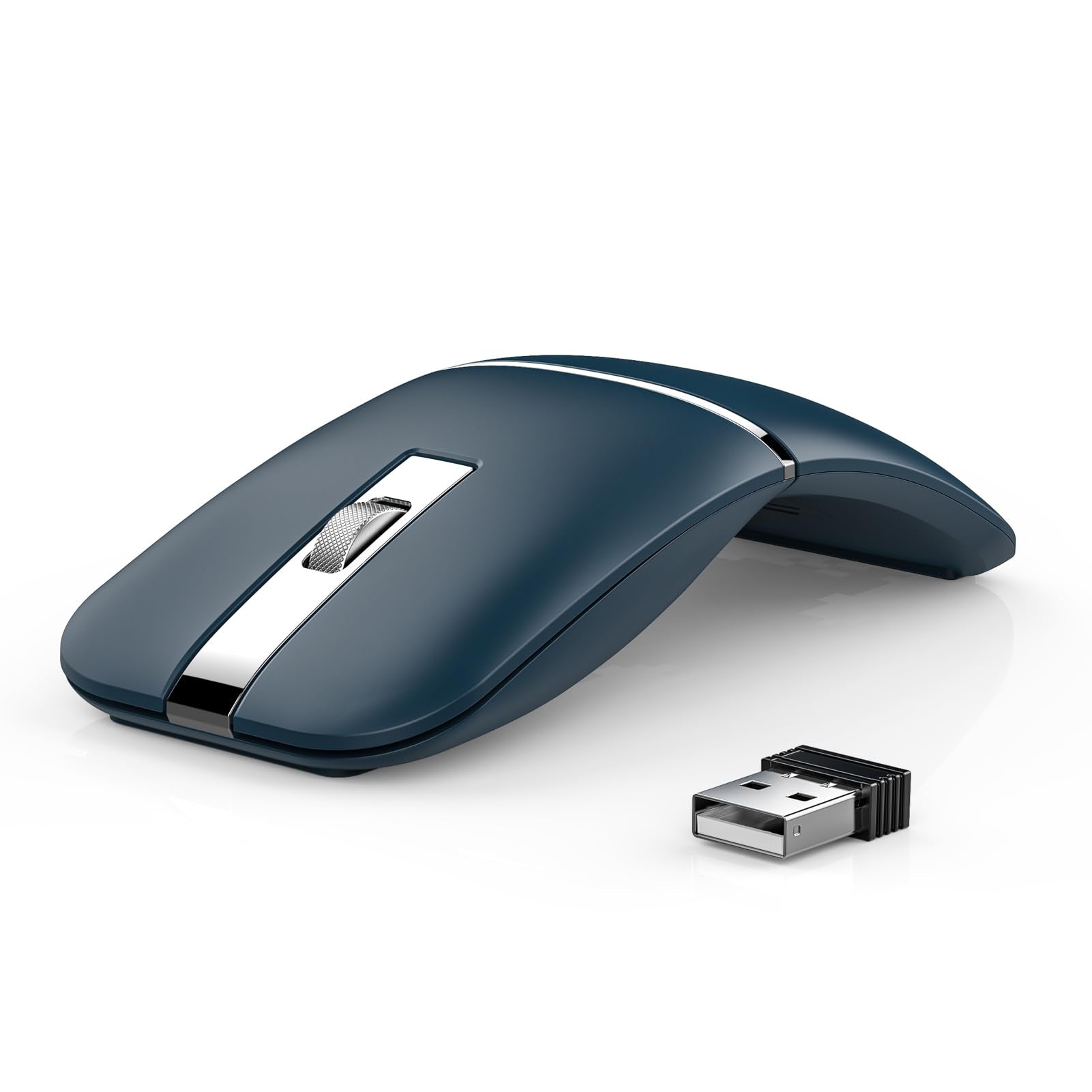 Nidiox Rechargeable Travel Wireless Mouse, Bluetooth and 2.4G Dual Mode, Ergonomic Rotatable Design, 3-Level DPI, Silent Click, 