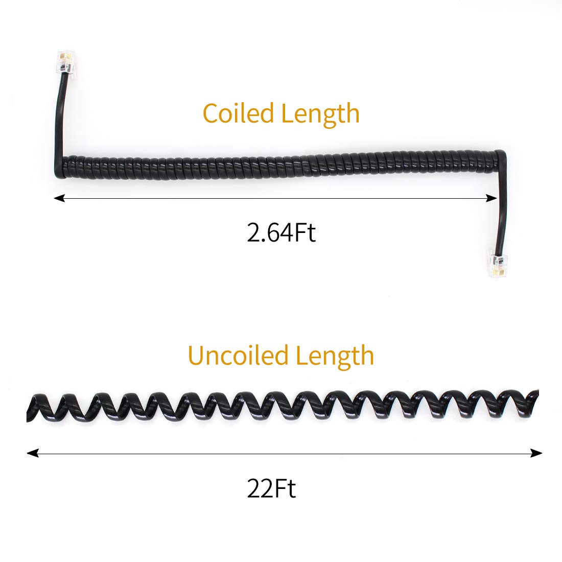 Telephone Handset Cord Detangler Cable Pure Copper Coiled 2.64 To 22 Feet Uncoiled Landline Phone Spiral Curly Cable Extension M