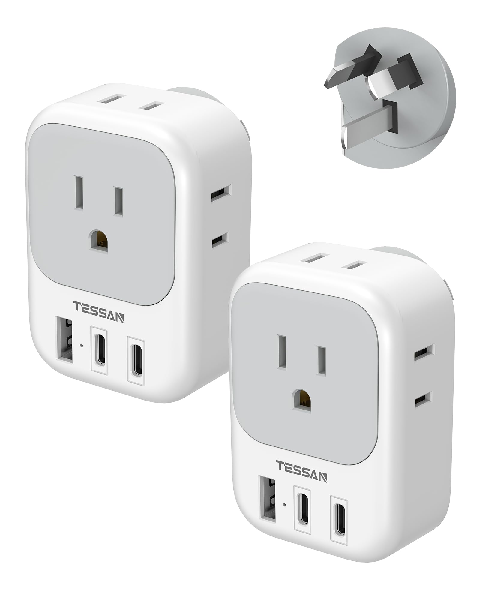 New Zealand Power Adapter 2 Pack, Tessan Adaptor For Australia With 4 Outlets 3 Usb (2 Usb C), Type I Plug Adapter For Us To Arg
