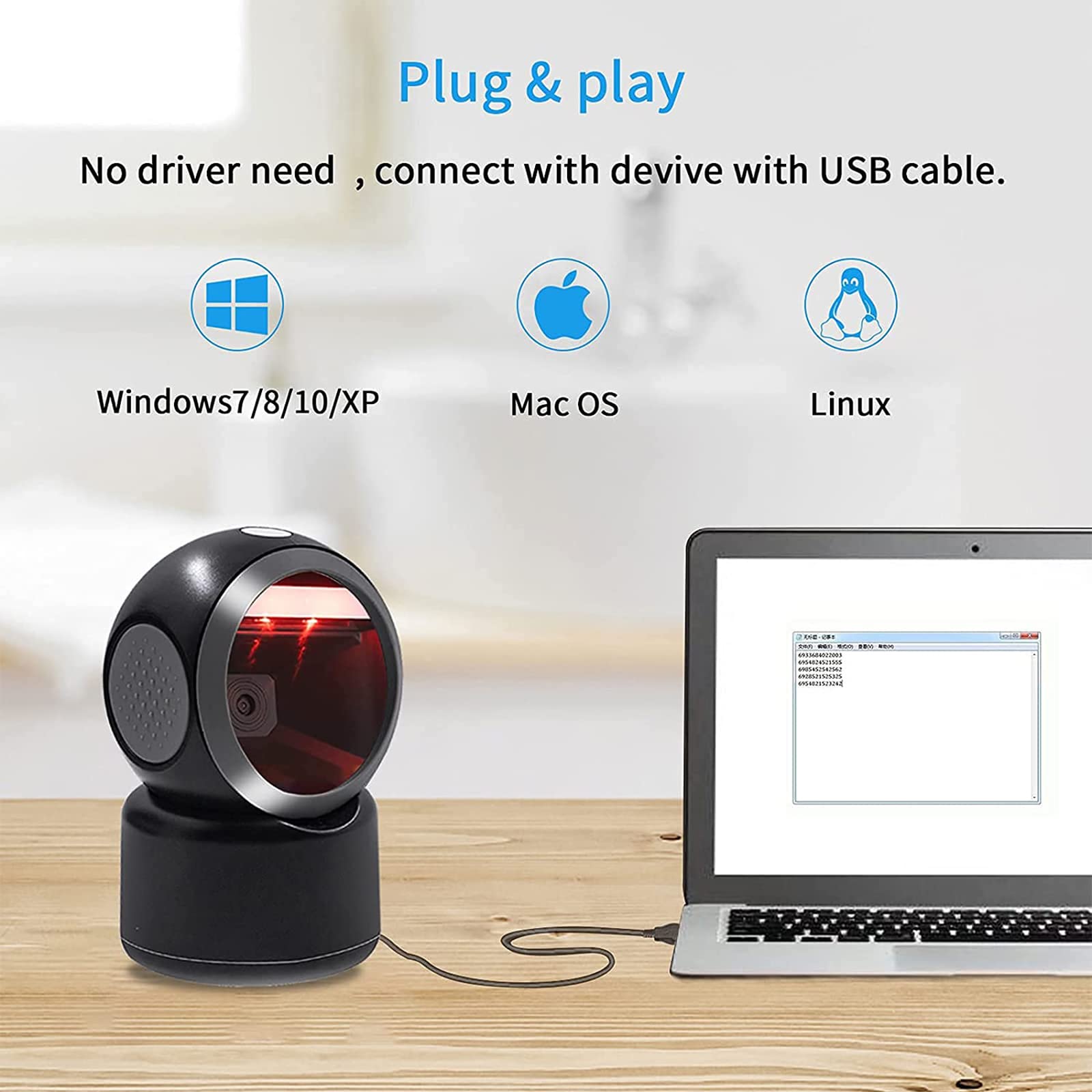 Symcode 1D 2D Qr Desktop Barcode Scanner, Omnidirectional Hands-Free Automatic Usb Barcode Reader Scanner