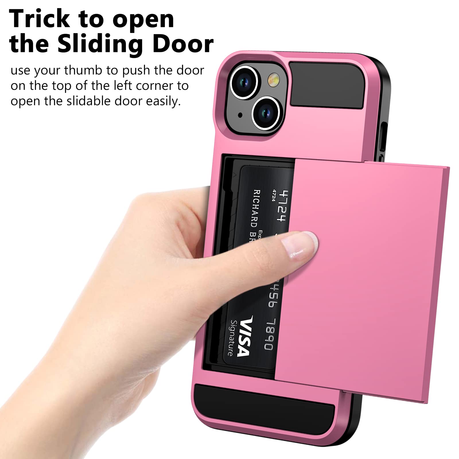Vofolen For With Iphone 15 Wallet Case With Card Holder, Dual Layer Shockproof Wallet Phone Case, Hidden Card Slot Sliding Prote