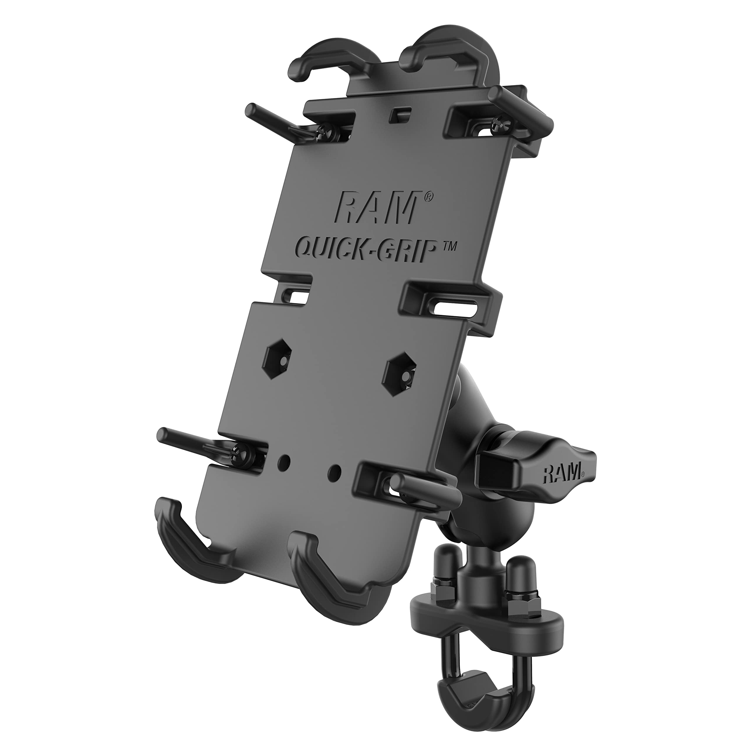 RAM MOUNTS Quick-Grip Large Phone Mount with Handlebar U-Bolt Base RAM-B-149Z-A-PD4U with Short Arm for Motorcycle, ATV/UTV, Bik