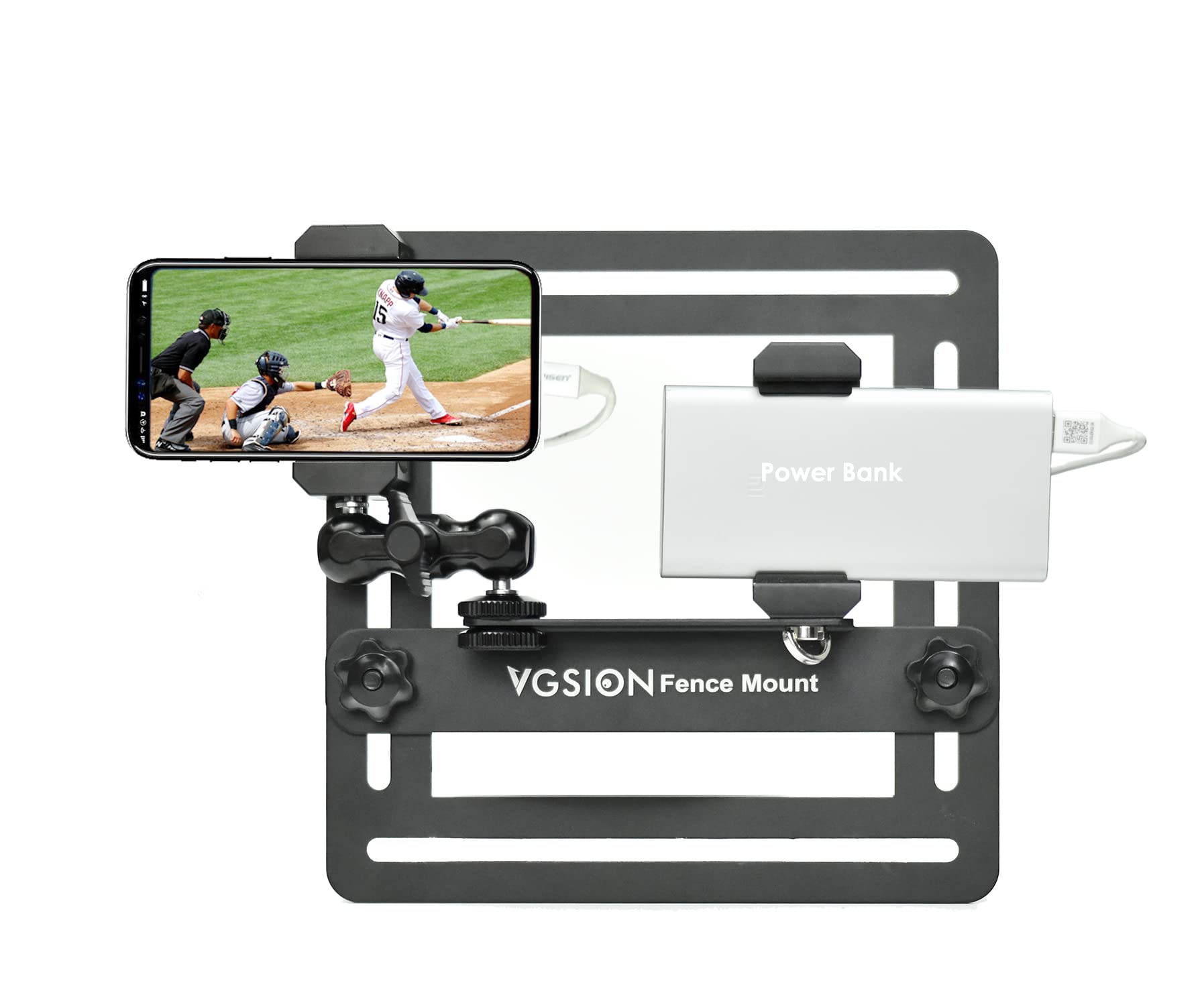Vgsion Cell Phone Fence Mount For Iphone Baseball Camera Fence Mount For Gopro Hero 12/11/10 Angle Adjustable Support Power Bank