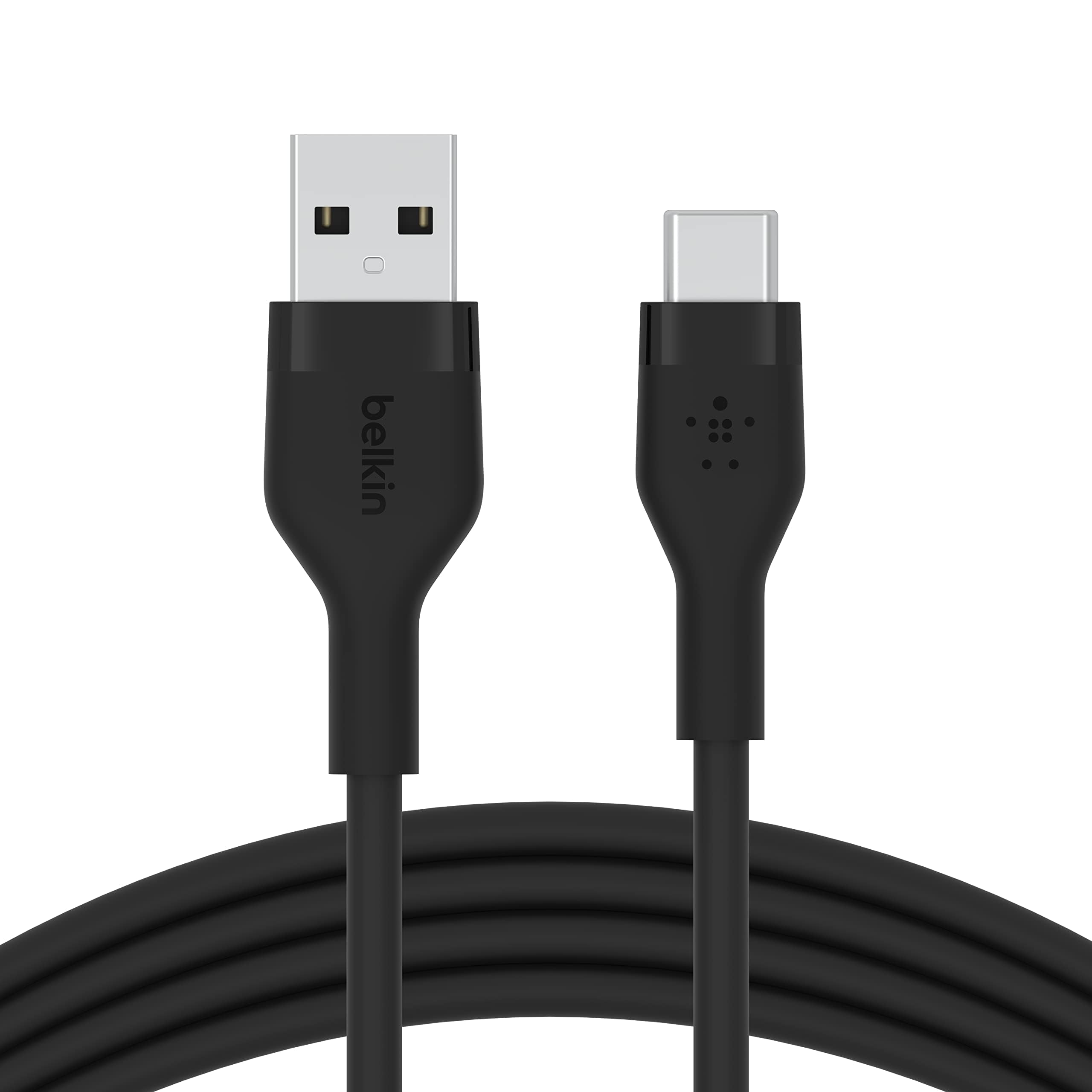 Belkin BoostCharge Flex Silicone USB A to USB C Cable (2M/6.6FT) for Samsung Galaxy Series, Google Pixel, & More with Cable Clip   Black