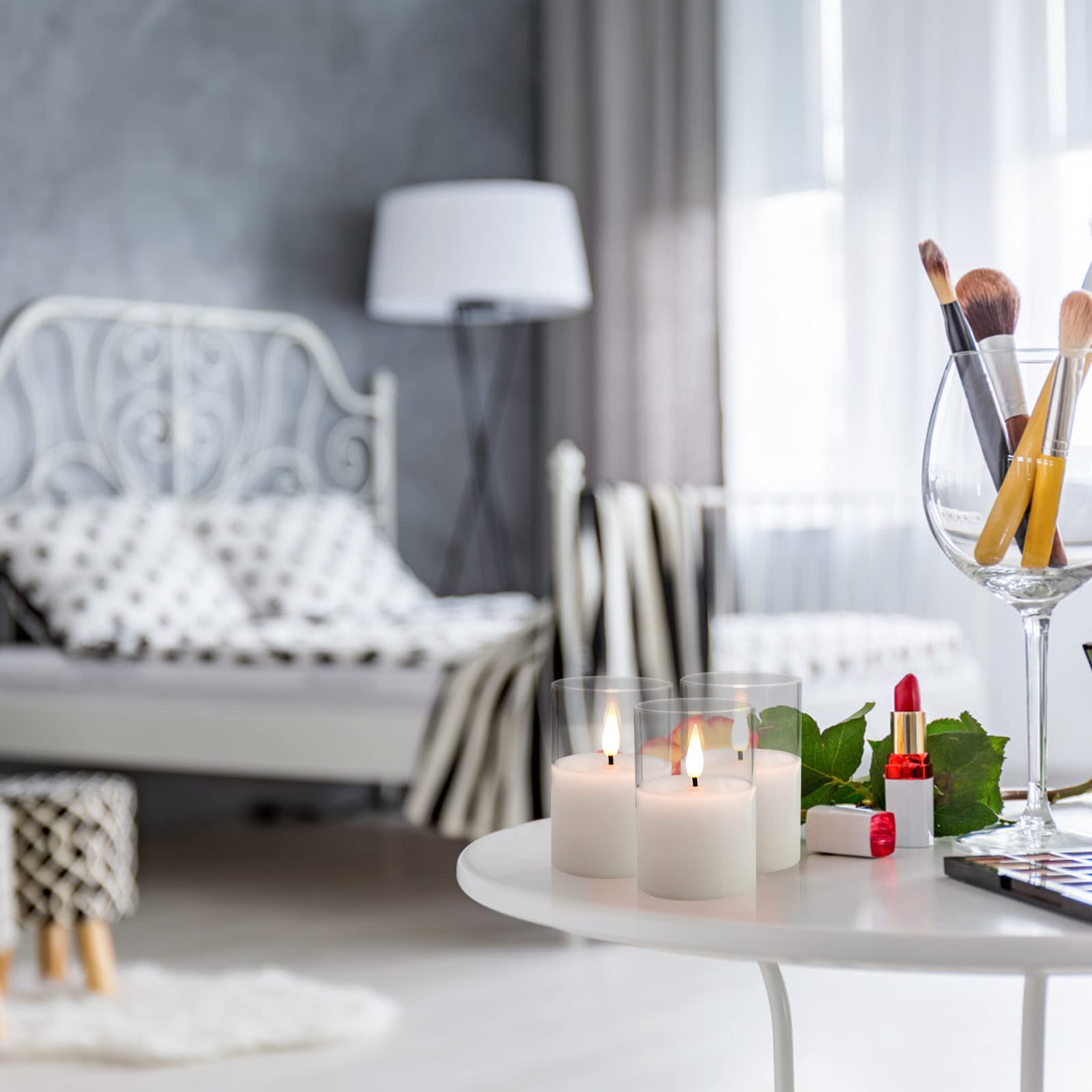 Viodaim Clear Glass Flameless Votive Candles: Battery Operated Led Flickering Pillar Votive Candle With Remote And Timer For Wed