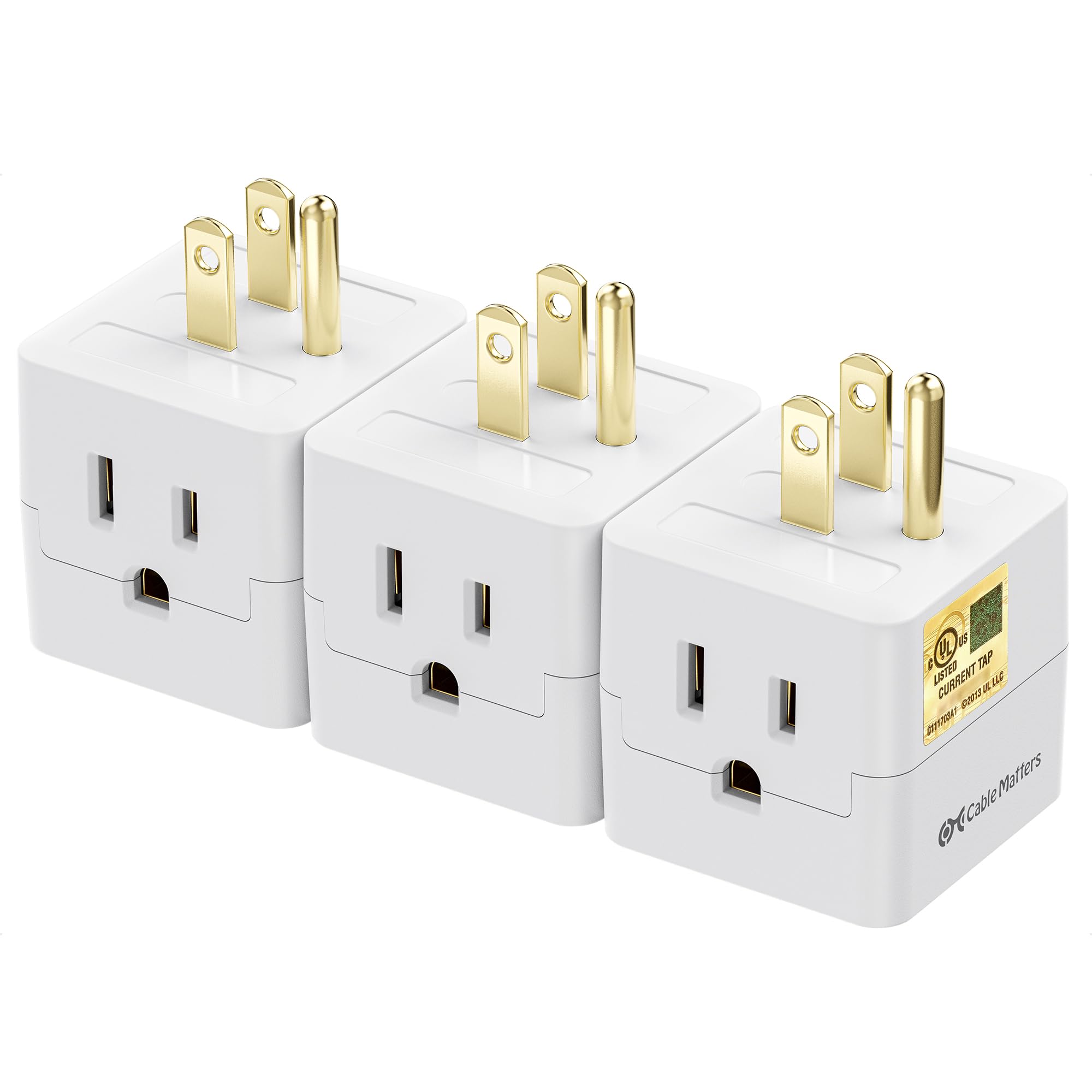 [Ul Listed] Cable Matters 3 Pack 3 Outlet Wall Adapter, (3 Outlet Power Cube Tap, Outlet Splitter/Extender, 3 Way Plug Adapter),
