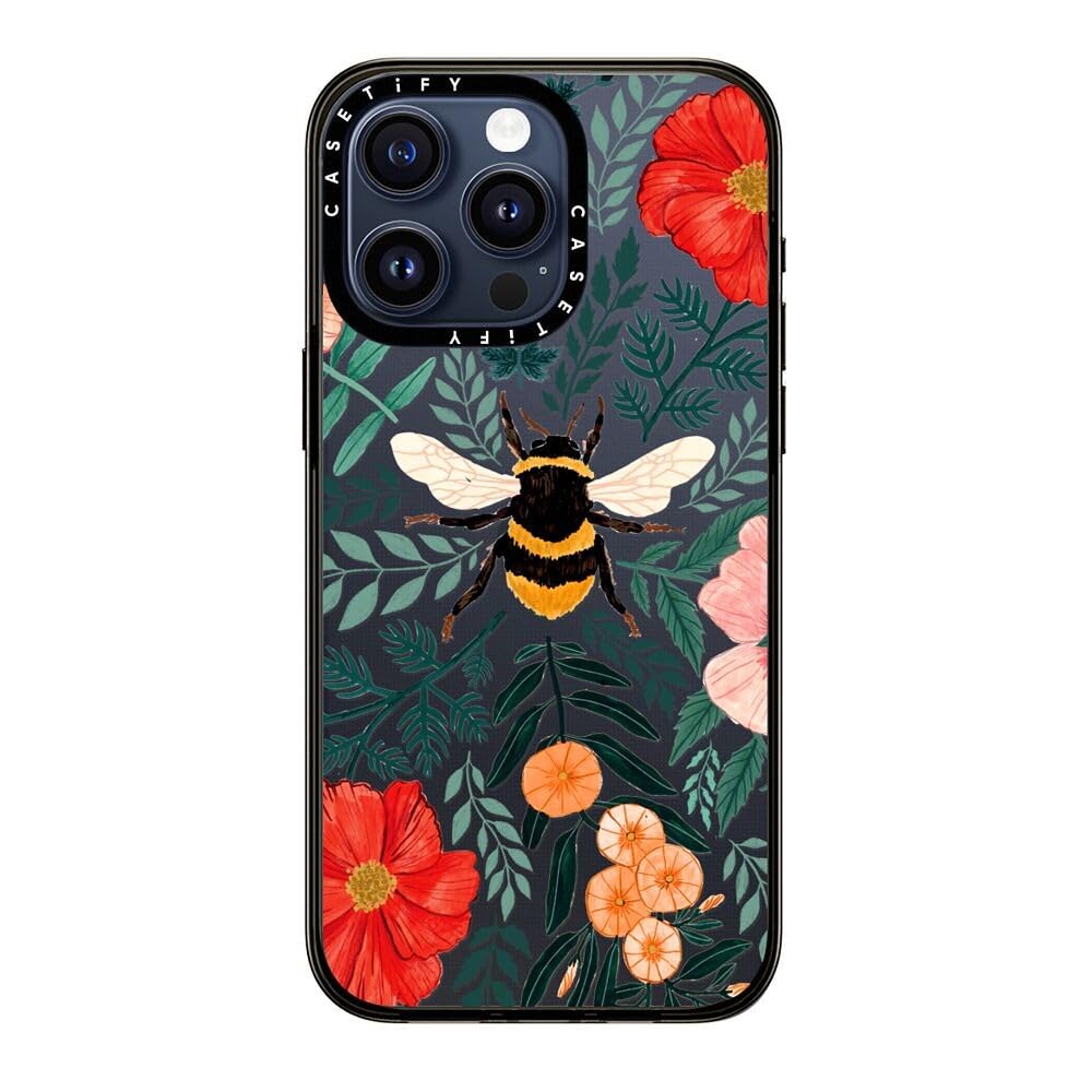 Casetify Compact Case For Iphone 15 Pro Max [2X Military Grade Drop Tested / 4Ft Drop Protection]   Bee In The Flowers   Clear B