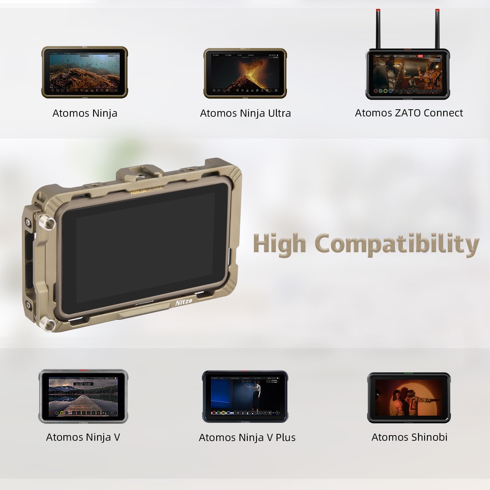 Nitze Cage Kit For Atomos Ninja/Ninja Ultra/Ninja V/Ninja V Plus/Shinobi/Zato Connect Monitor With Hdmi Cable Clamp And Pu Sunho