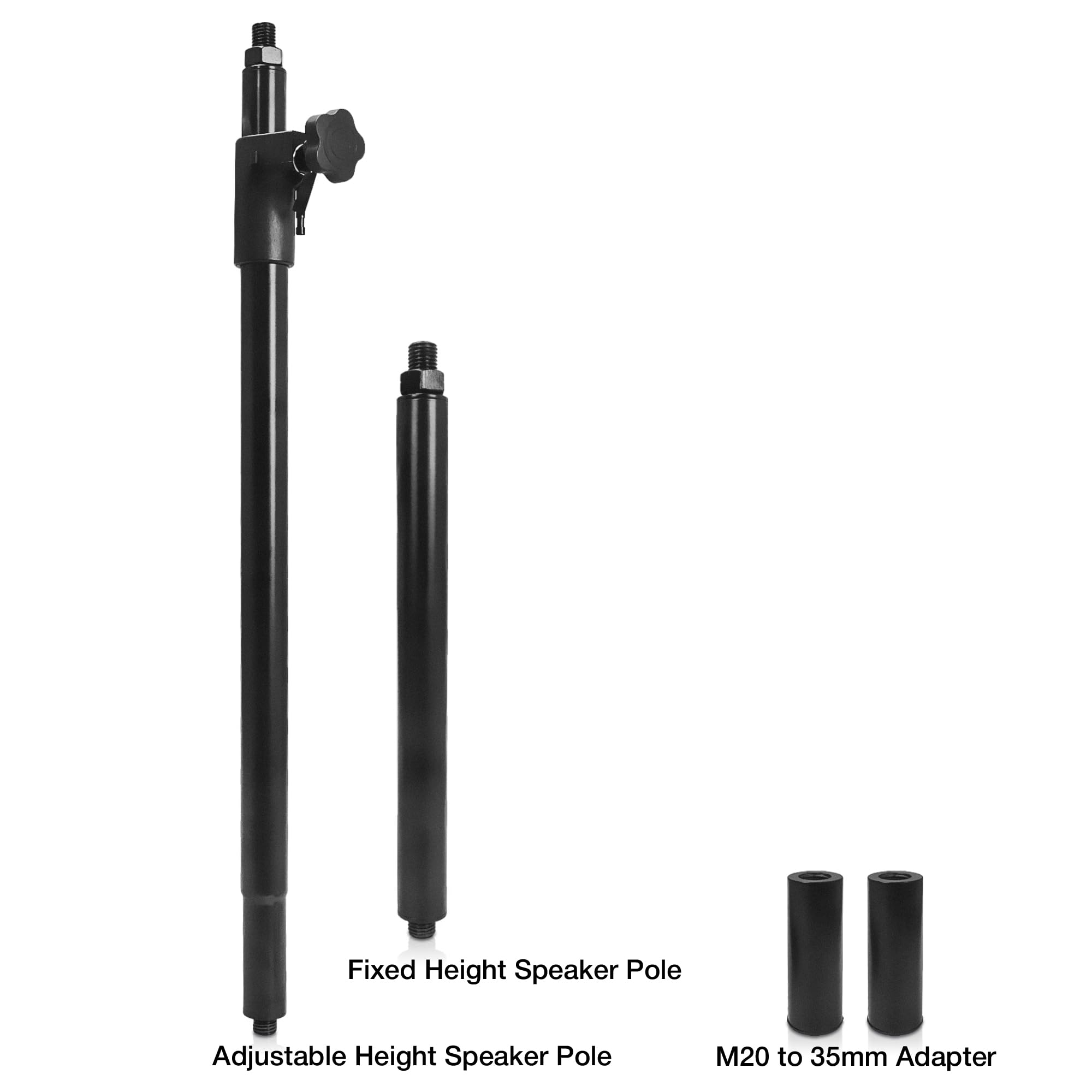 Sound Town Speaker Pole Set, 29-48 Adjustable Height Subwoofer/Speaker Pole And 14 Fixed Height Extended Pole With M20 & 35Mm Ad