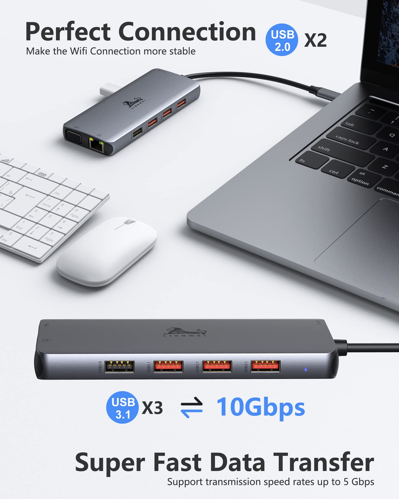 Lionwei Usb C Docking Station Dual Monitor, 11 In 1 To 4K Hdmi,Vga,Gigabit Ethernet,3 Usb 3.1 10G,2 Usb 2.0,87W Pd,Audio For Dell/Surface/Hp/Lenovo Laptops
