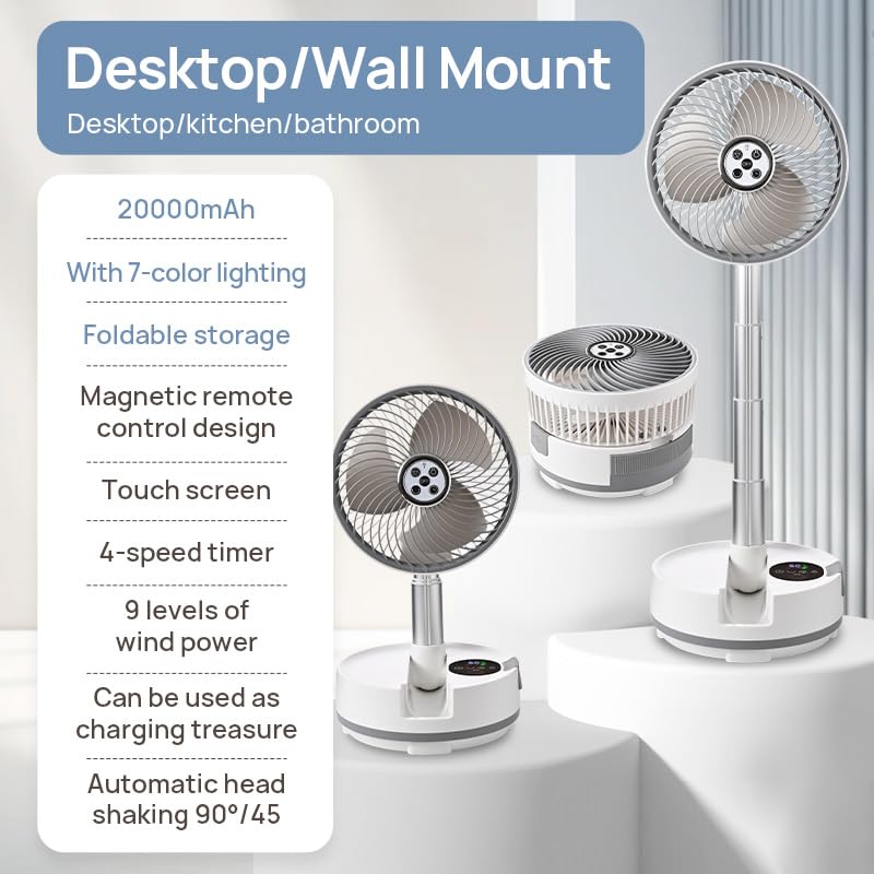 Onnilife 8 Inch Portable Fan-Battery Operated Fan, Oscillating Rechargeable Fan With 20000Mah, Remote Control Led Lights, 72Hr R