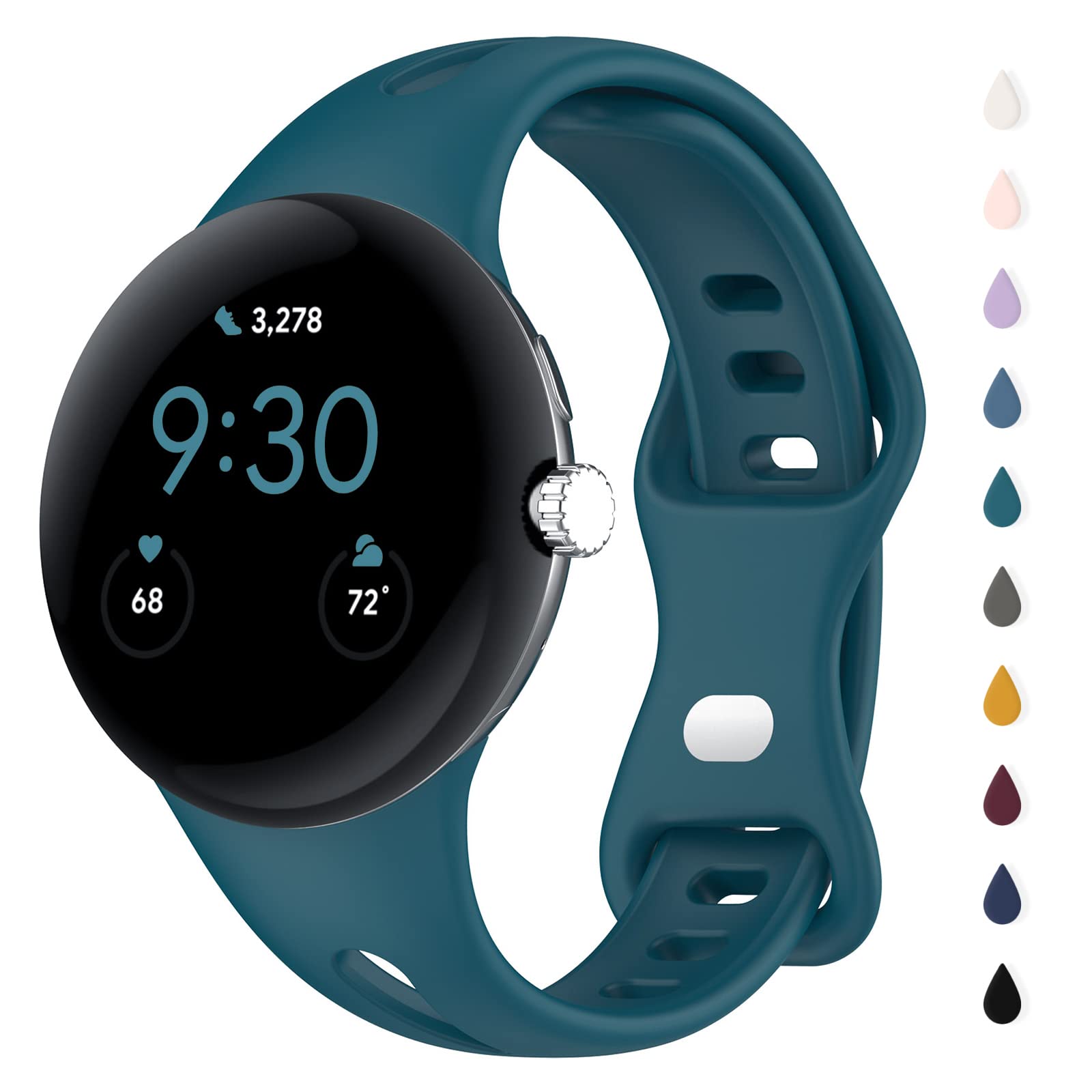 Eiavike Slim Bands Compatible With Google Pixel Watch Band Adjustable Breathable Soft Silicone Sport Replacement Watch Band Stra