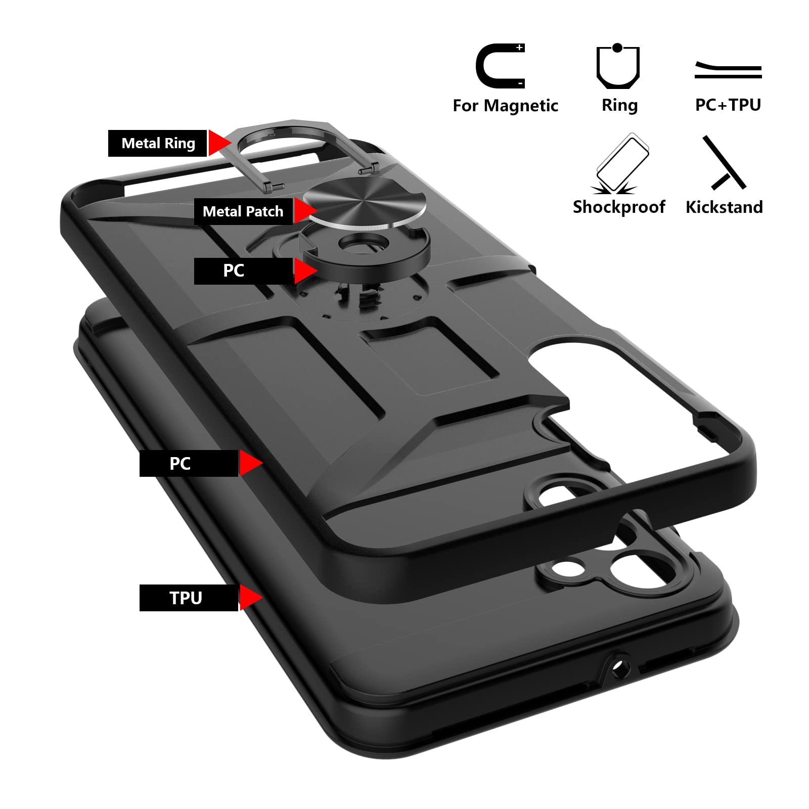 Jeylly For Samsung Galaxy A13 5G Case, A13 Case 360 Rotating Ring Stand Holder [Work With Magnetic Car Mount], Dual Layer Heavy