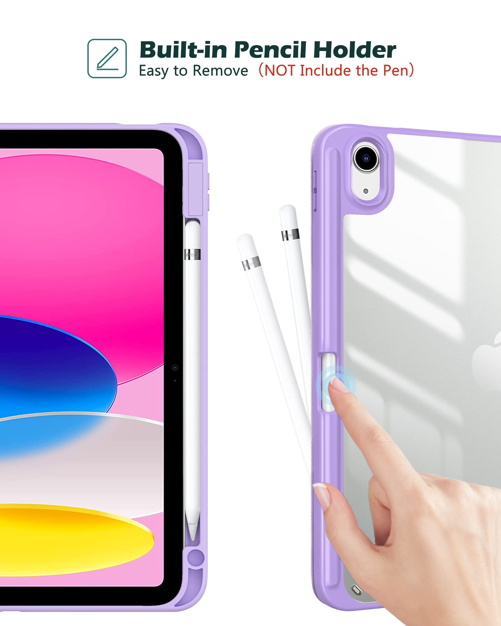 Procase For Ipad (A16) 11Th Generation 11 Inch 2025/10Th Generation 10.9 Inch 2022 Case With Pencil Holder, Hybrid Ipad 11 10 Case With Clear Back, Supports Auto Wake/Sleep  Purple