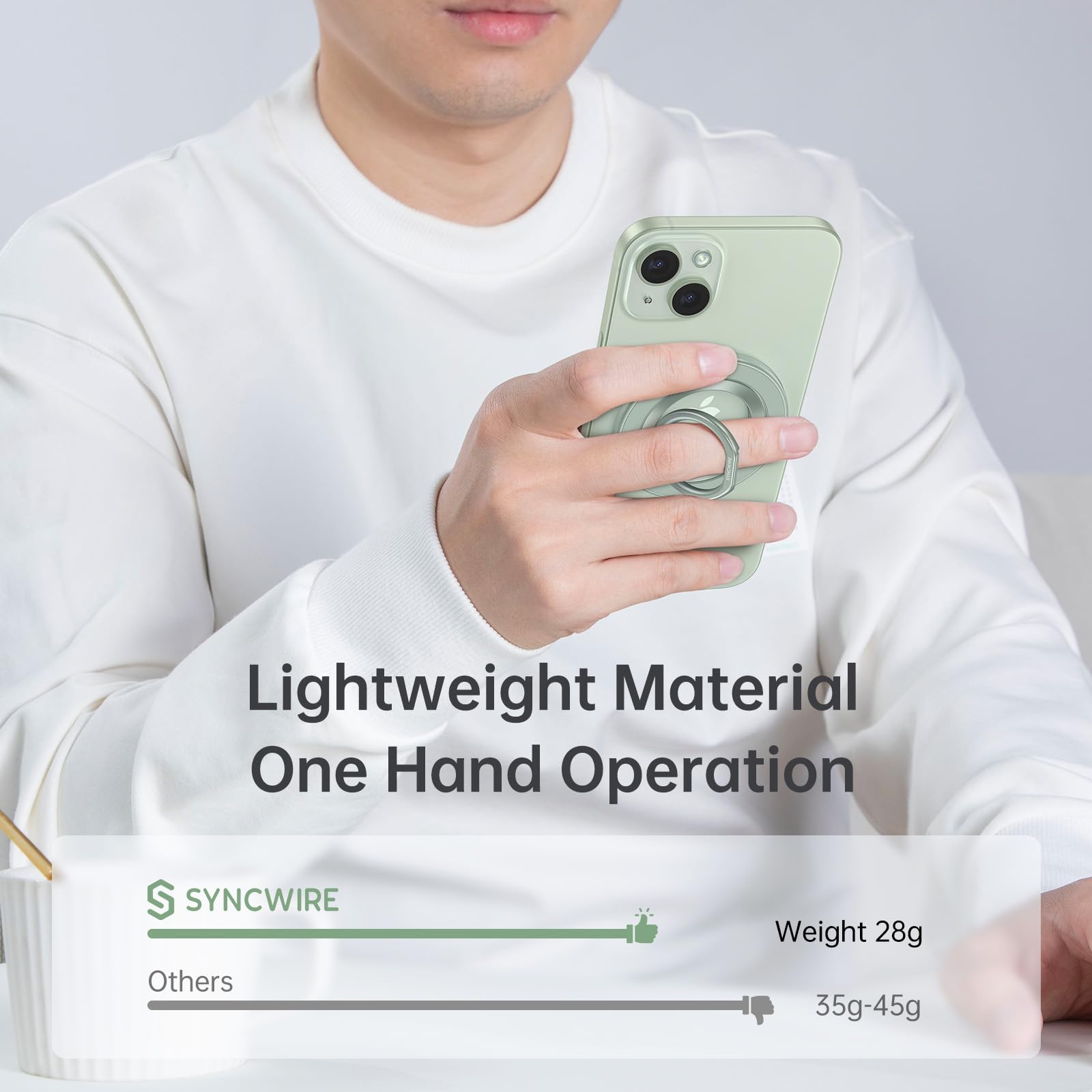 Syncwire Magnetic Phone Ring Holder For Magsafe, Magnetic Cell Phone Grip Stand Finger Ring Kickstand With Two Sided Magnetic Co