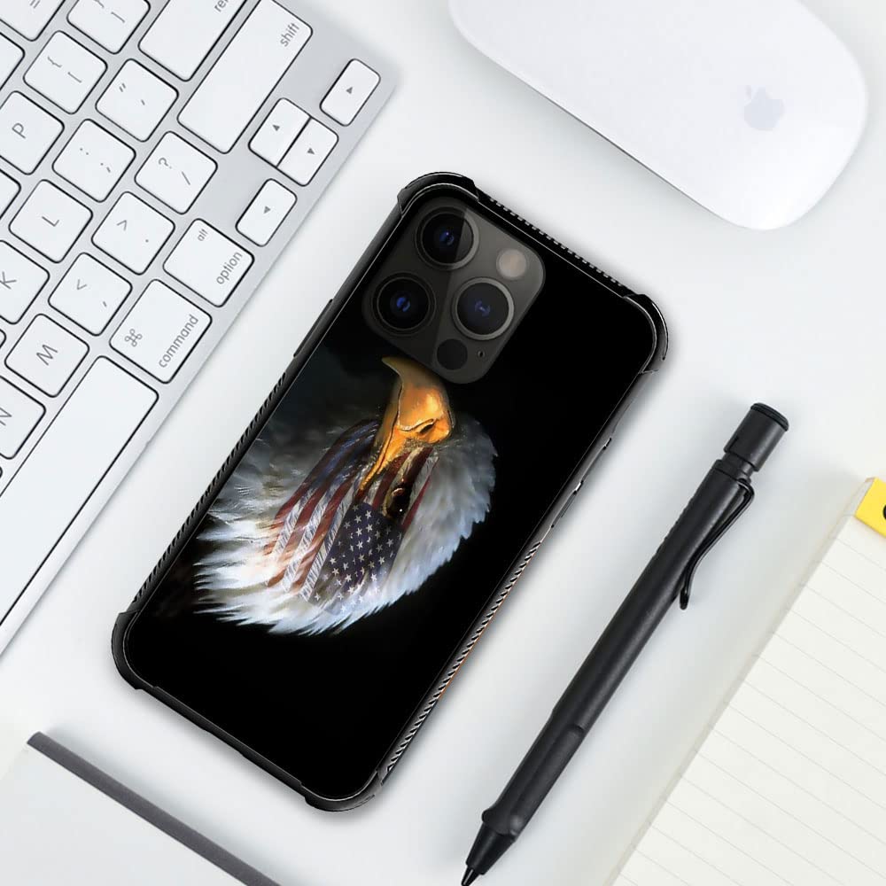 ZHEGAILIAN iPhone 14 Pro Max Case Tempered Glass Back TPU Shock Protective American Flag Eagle Eye Design