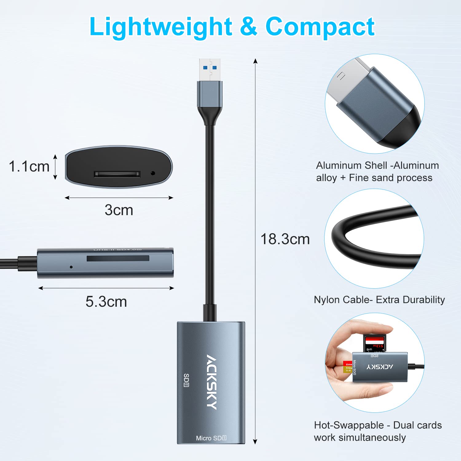 Sd Card Reader, Acksky Micro Sd Card Adapter, Sd Card To Usb Adapter, Usb 3.0 Memory Card Reader, Supports Tf Sd Sdhc Sdxc Micro