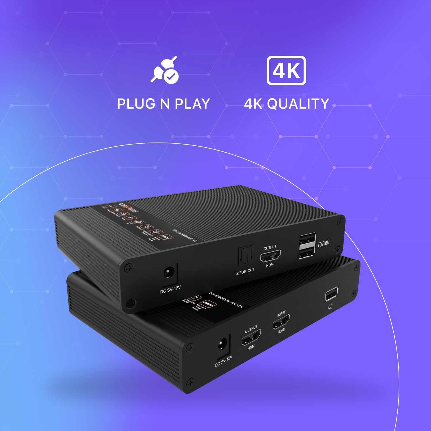Bzbgear 4K Uhd Hdmi And Kvm Extender With Zero Latency Up To 230Ft Support Hdr And Arc - Bg-Exhkvm-70C
