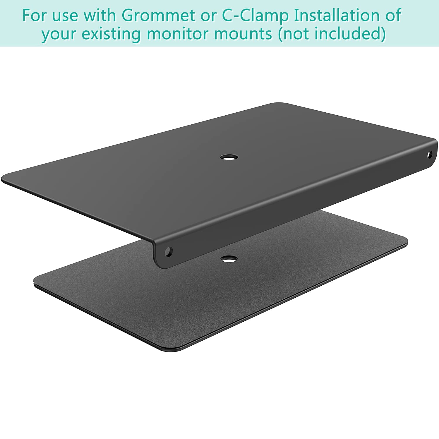 WALI Monitor Mount Reinforcement Plate for Thin, Glass, and Other Fragile Table Tops, with Most Monitor Bracket Grommet C Clamp Installation (CGRP B), Black