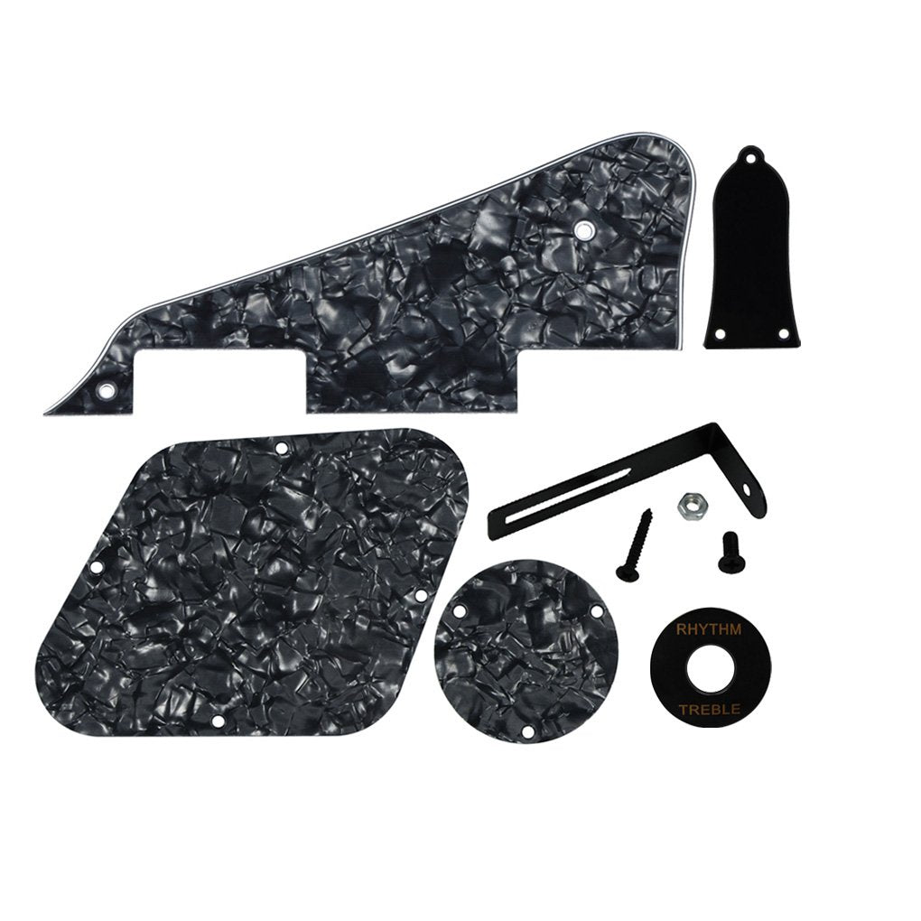 Fleor 4Ply Black Pearl Pickguard Back Plate Screws Set & Switch Ring & Truss Rod Cover Plate & Black Bracket Fit Gibson Les Paul
