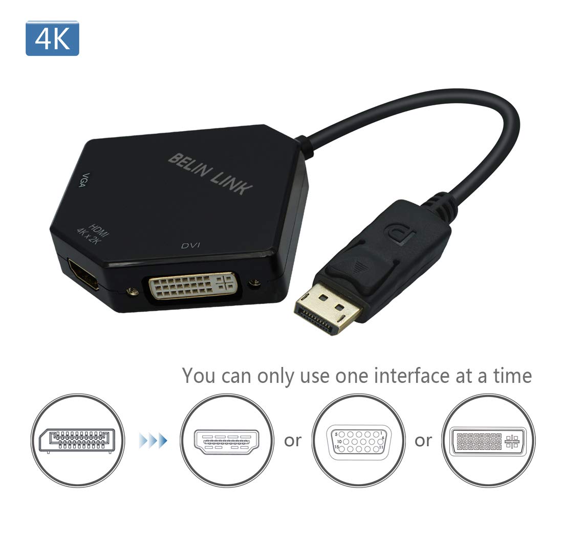 Dp To Hdmi Vga Dvi Adapter Displayport To Hdmi 4K Adapter 3 In 1 Display Port To Hdmi Vga Dvi Converter Male To Female Gold Plat