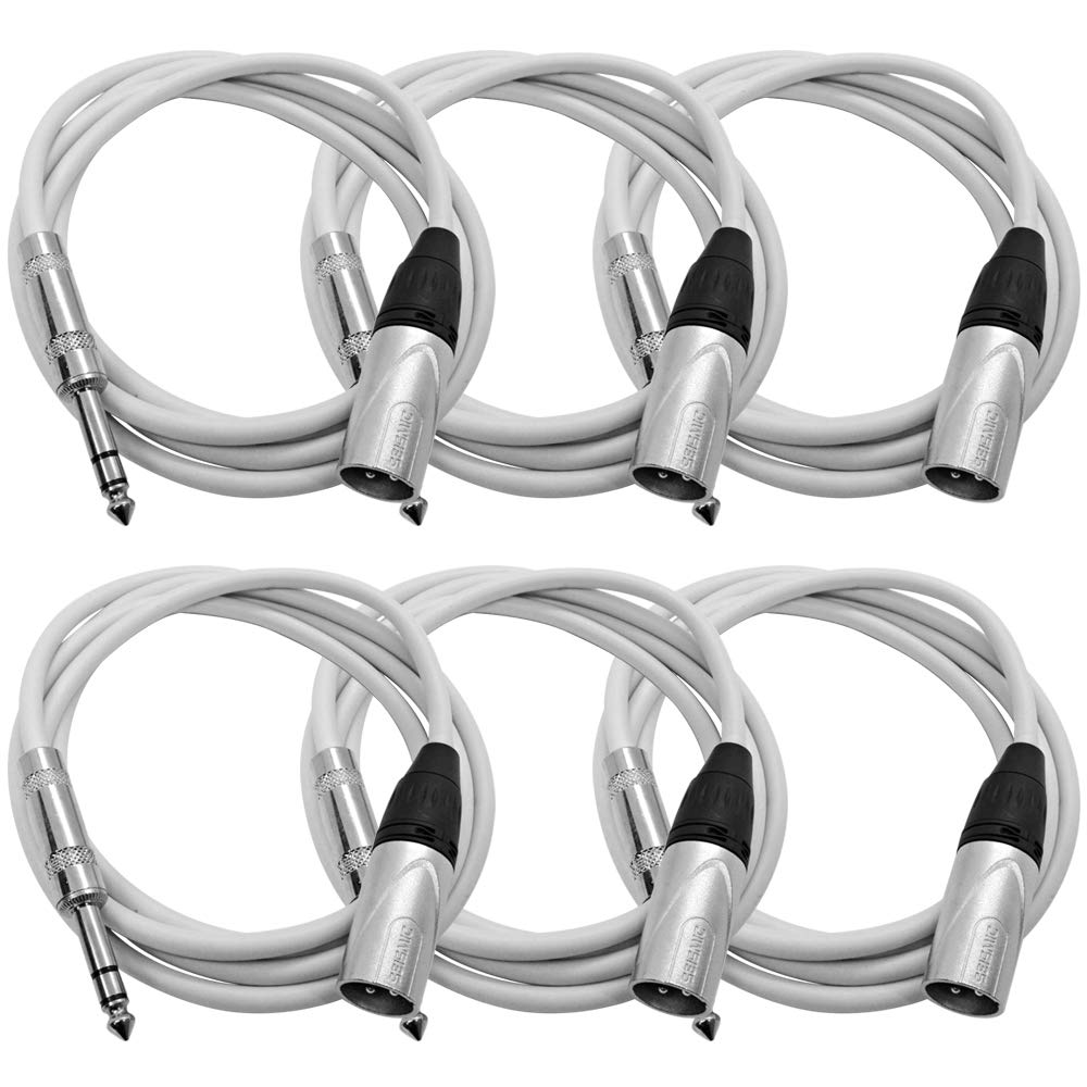 Seismic Audio - Satrxl-M6White-6Pack - 6 Pack Of 6 Foot White Xlr Male To 1/4 Inch Trs Patch Cables- 6' Professional Audio Balan
