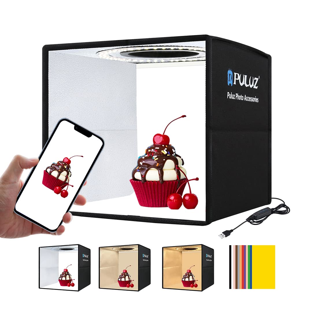 Mini Photo Light Box Photography, Puluz 25Cm/9.8Inch Portable Photo Studio Lightbox Folding Dimmable 3 Color Temperature 96Pcs L