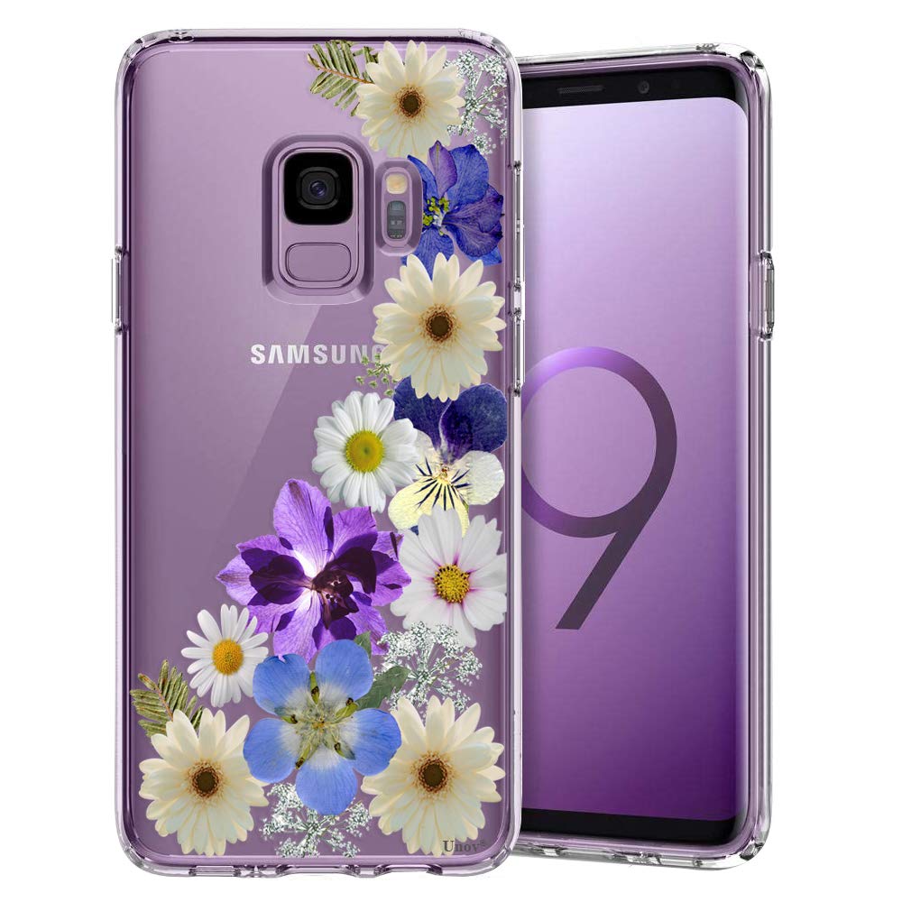 Unov Galaxy S9 Case Clear With Design Soft Tpu Shock Absorption Slim Embossed Dried Floral Pattern Protective Back Cover For Gal