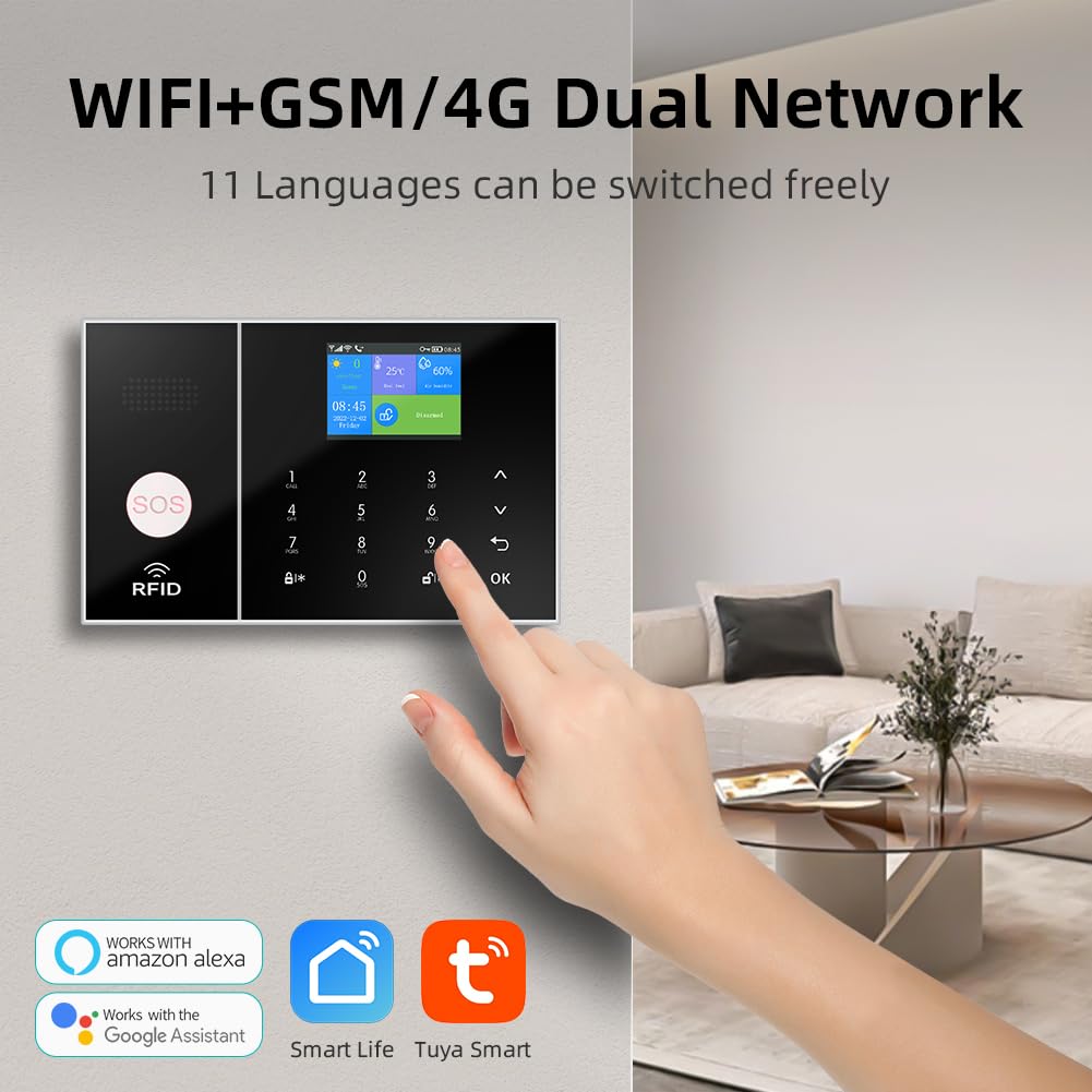 Ybj Wireless Home Alarm System, Diy Wifi Alarm System For Home Security With App Alert, 8-Piece-Kit (Motion Detector, Door Senso